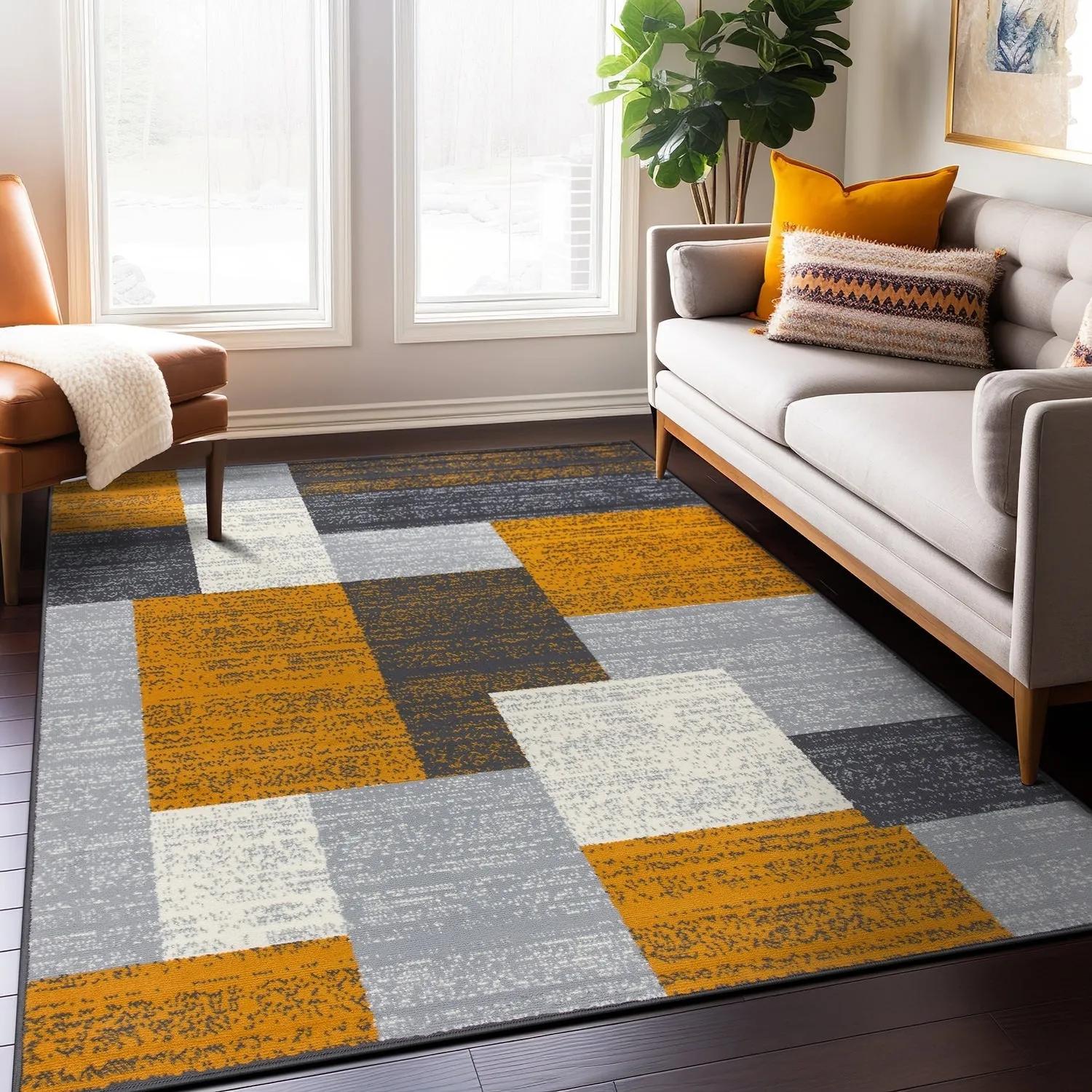 World Rug Gallery Contemporary Distressed Boxes Area Rug