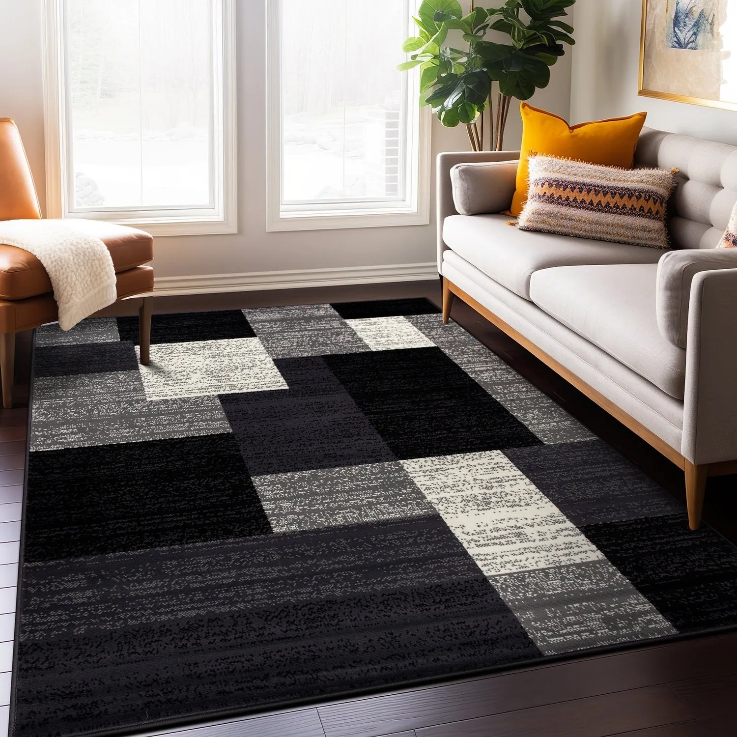 World Rug Gallery Contemporary Distressed Boxes Area Rug