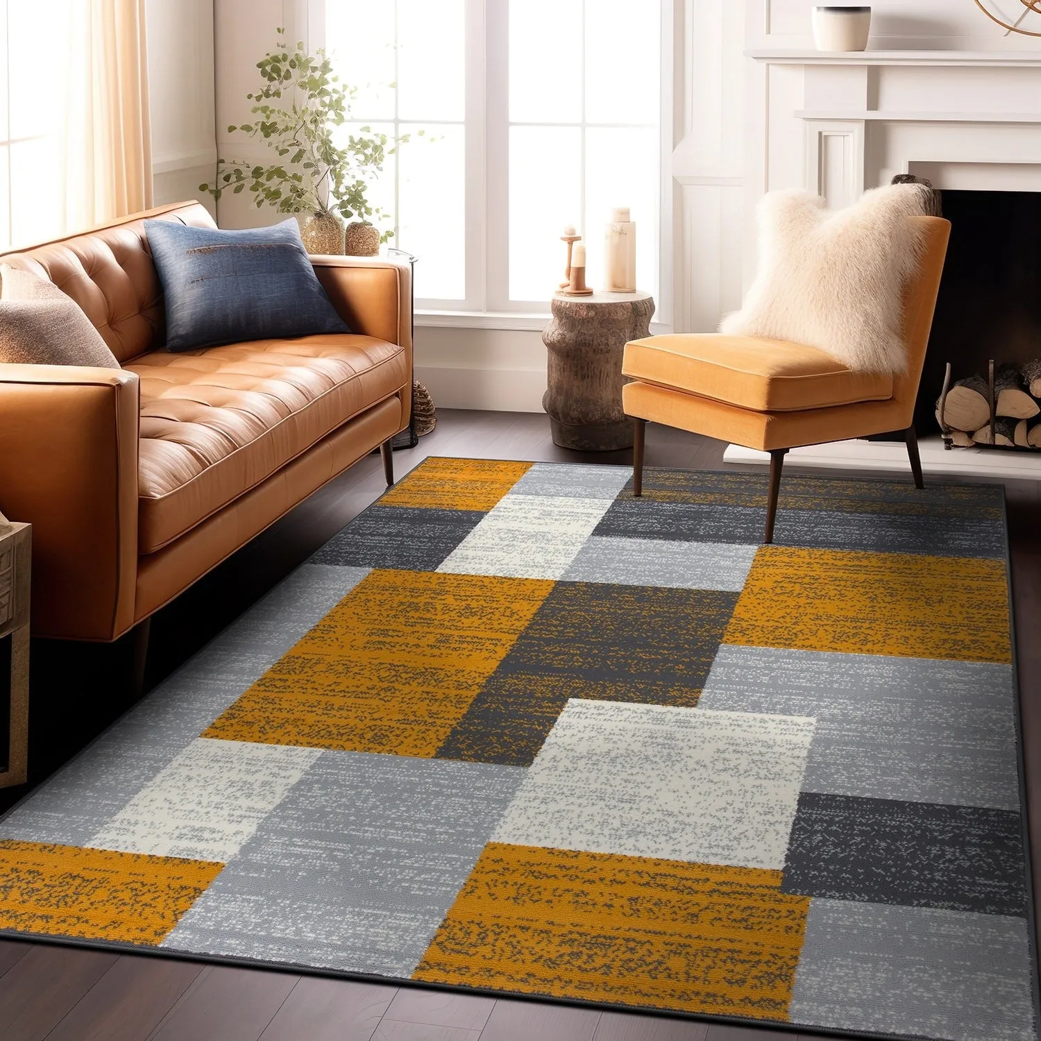 World Rug Gallery Contemporary Distressed Boxes Area Rug