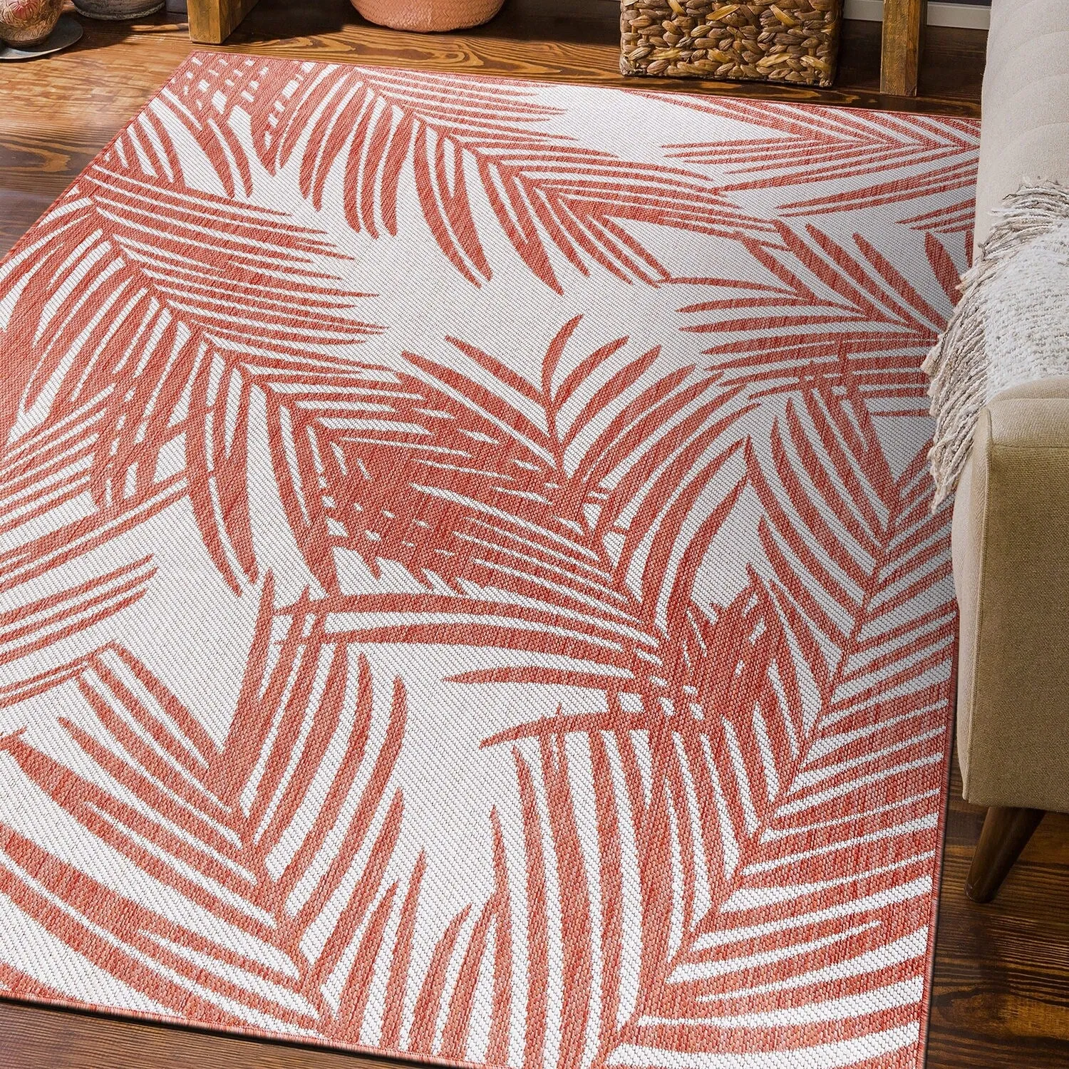 World Rug Gallery Contemporary Distressed Leaves Textured Flat Weave Indoor/Outdoor Area Rug