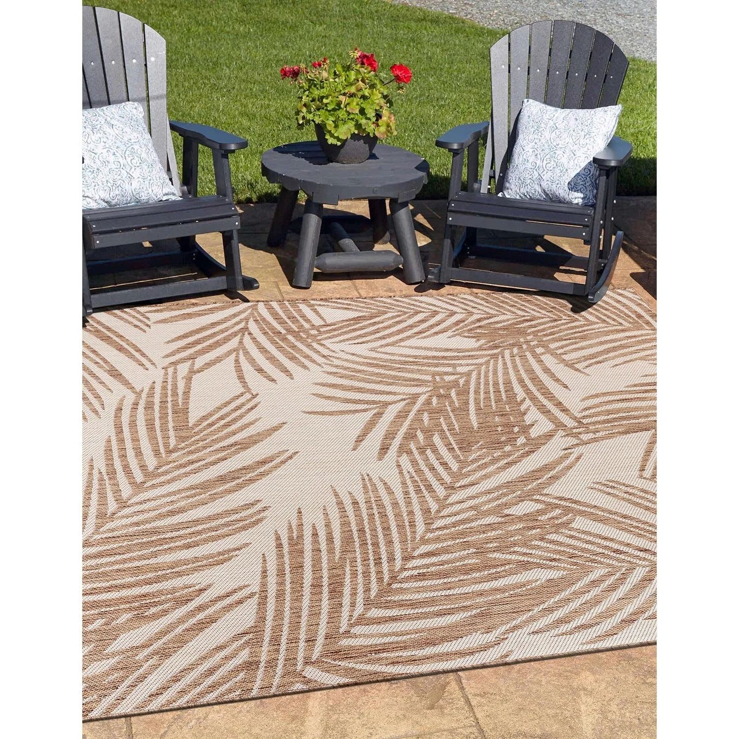World Rug Gallery Contemporary Distressed Leaves Textured Flat Weave Indoor/Outdoor Area Rug