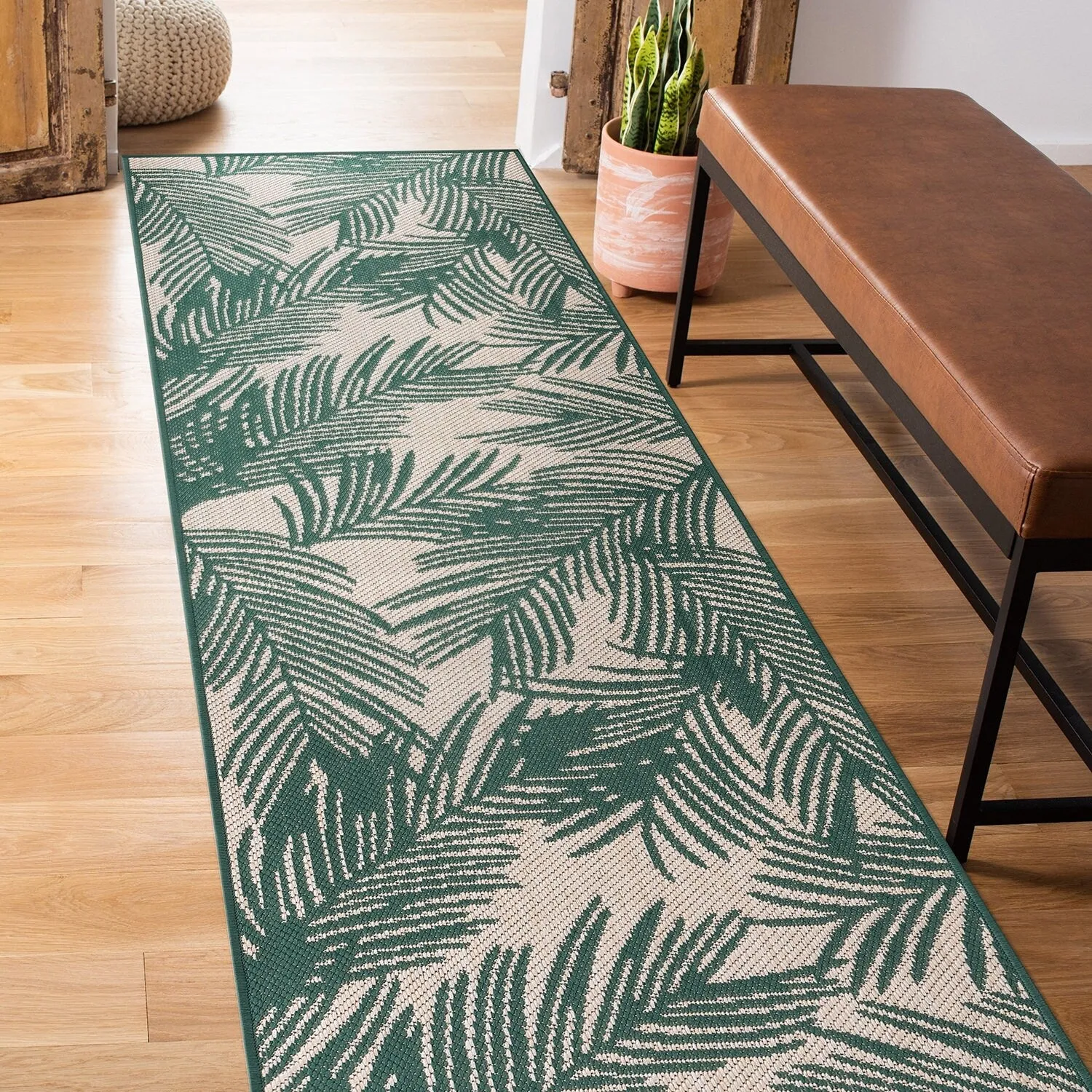 World Rug Gallery Contemporary Distressed Leaves Textured Flat Weave Indoor/Outdoor Area Rug