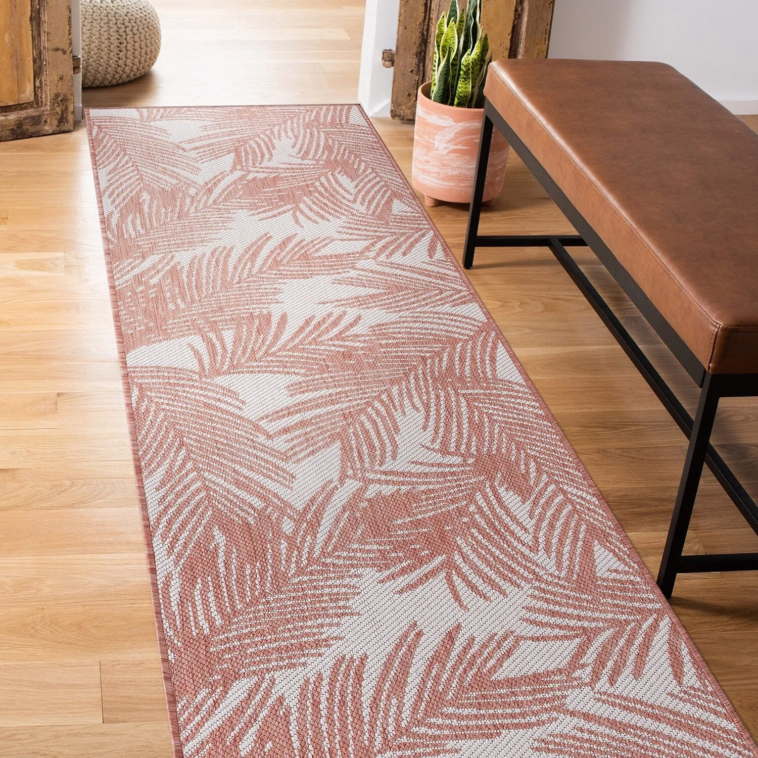 World Rug Gallery Contemporary Distressed Leaves Textured Flat Weave Indoor/Outdoor Area Rug
