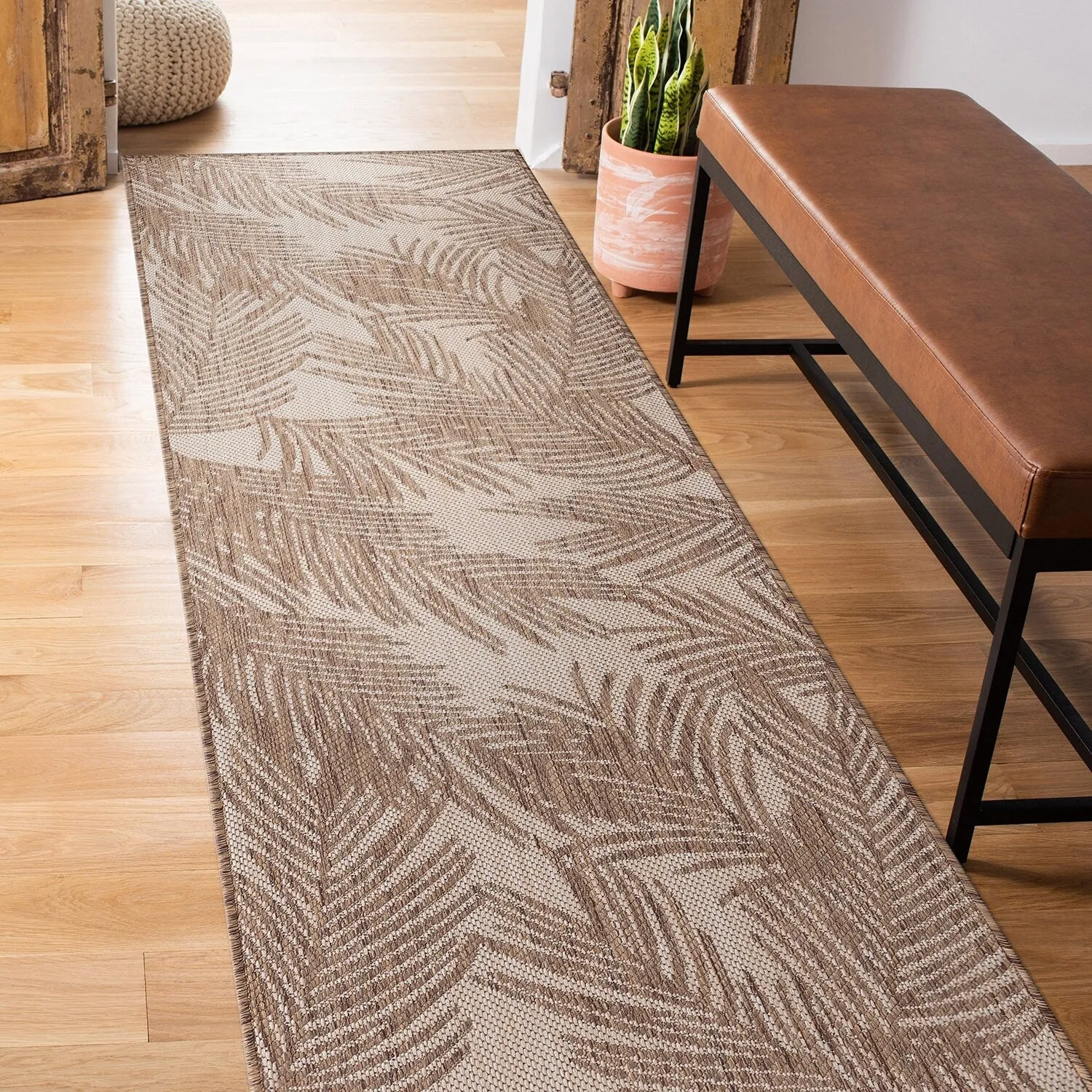 World Rug Gallery Contemporary Distressed Leaves Textured Flat Weave Indoor/Outdoor Area Rug