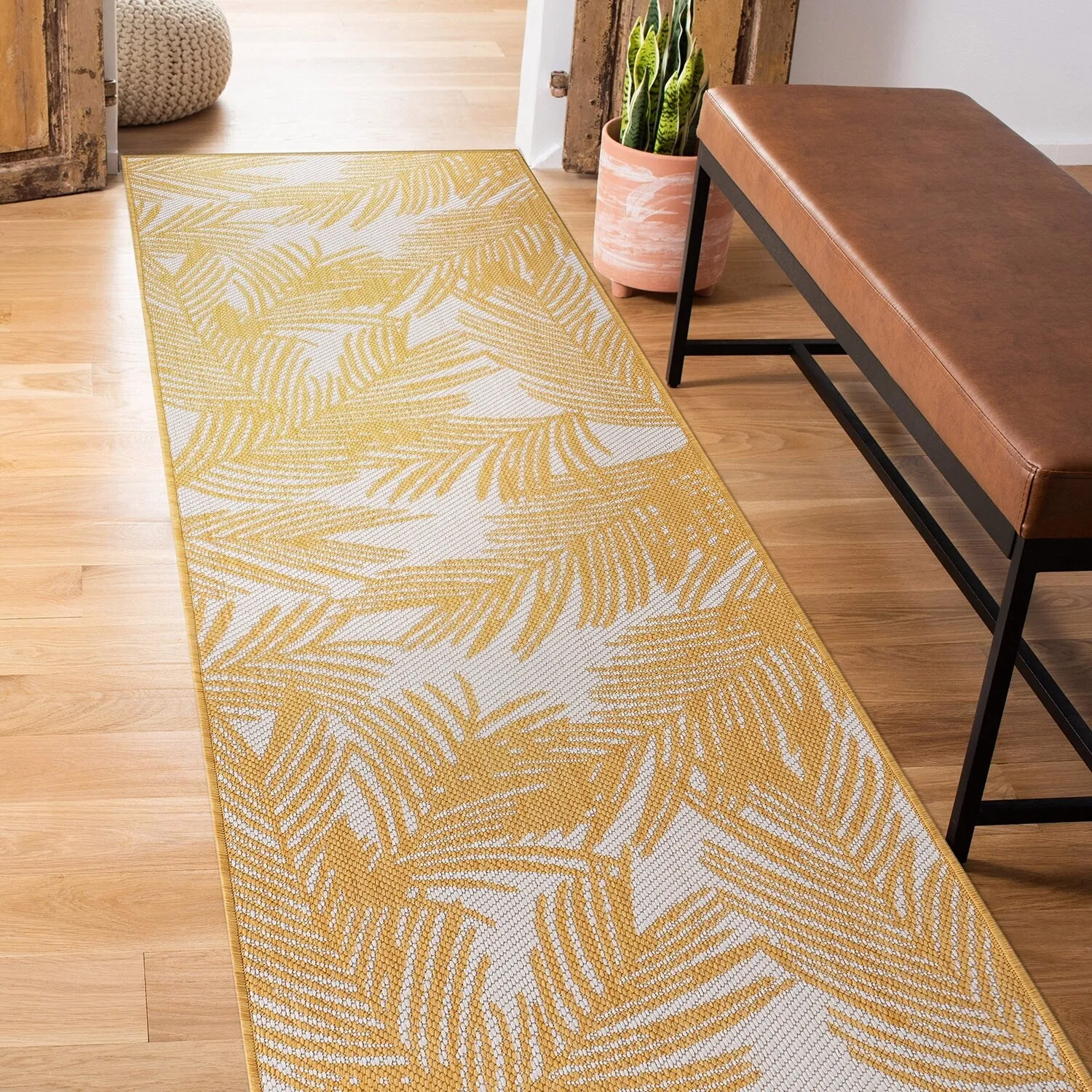 World Rug Gallery Contemporary Distressed Leaves Textured Flat Weave Indoor/Outdoor Area Rug