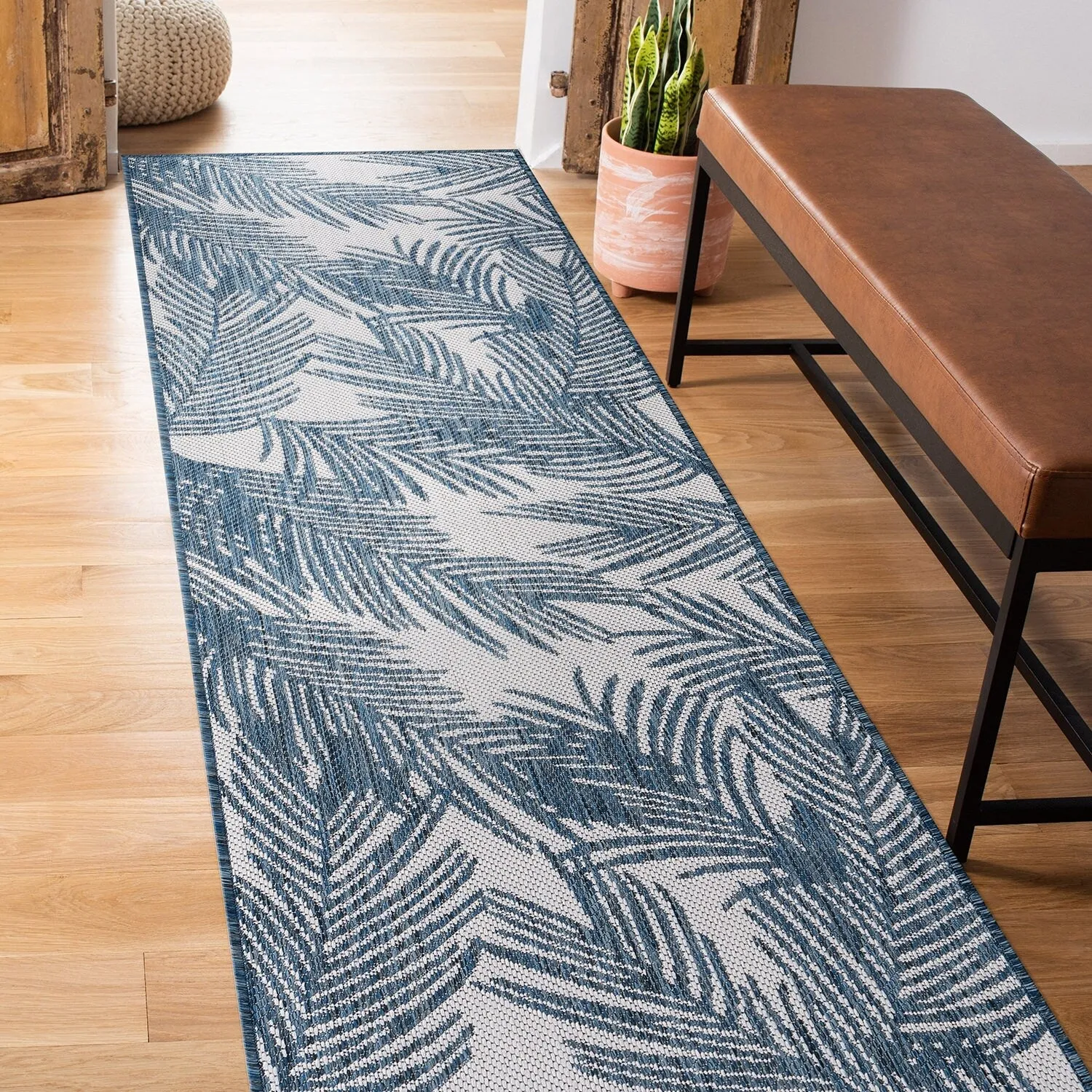 World Rug Gallery Contemporary Distressed Leaves Textured Flat Weave Indoor/Outdoor Area Rug