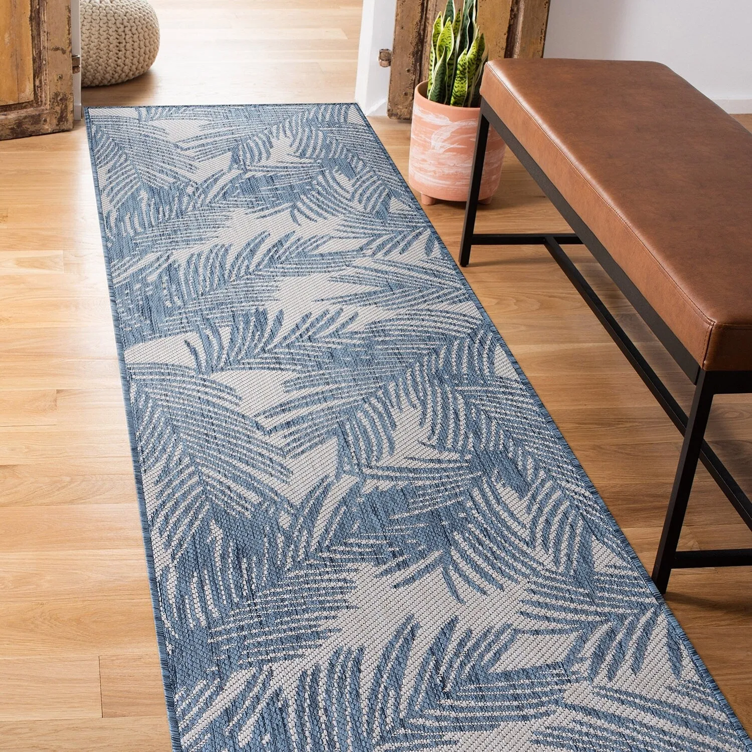 World Rug Gallery Contemporary Distressed Leaves Textured Flat Weave Indoor/Outdoor Area Rug