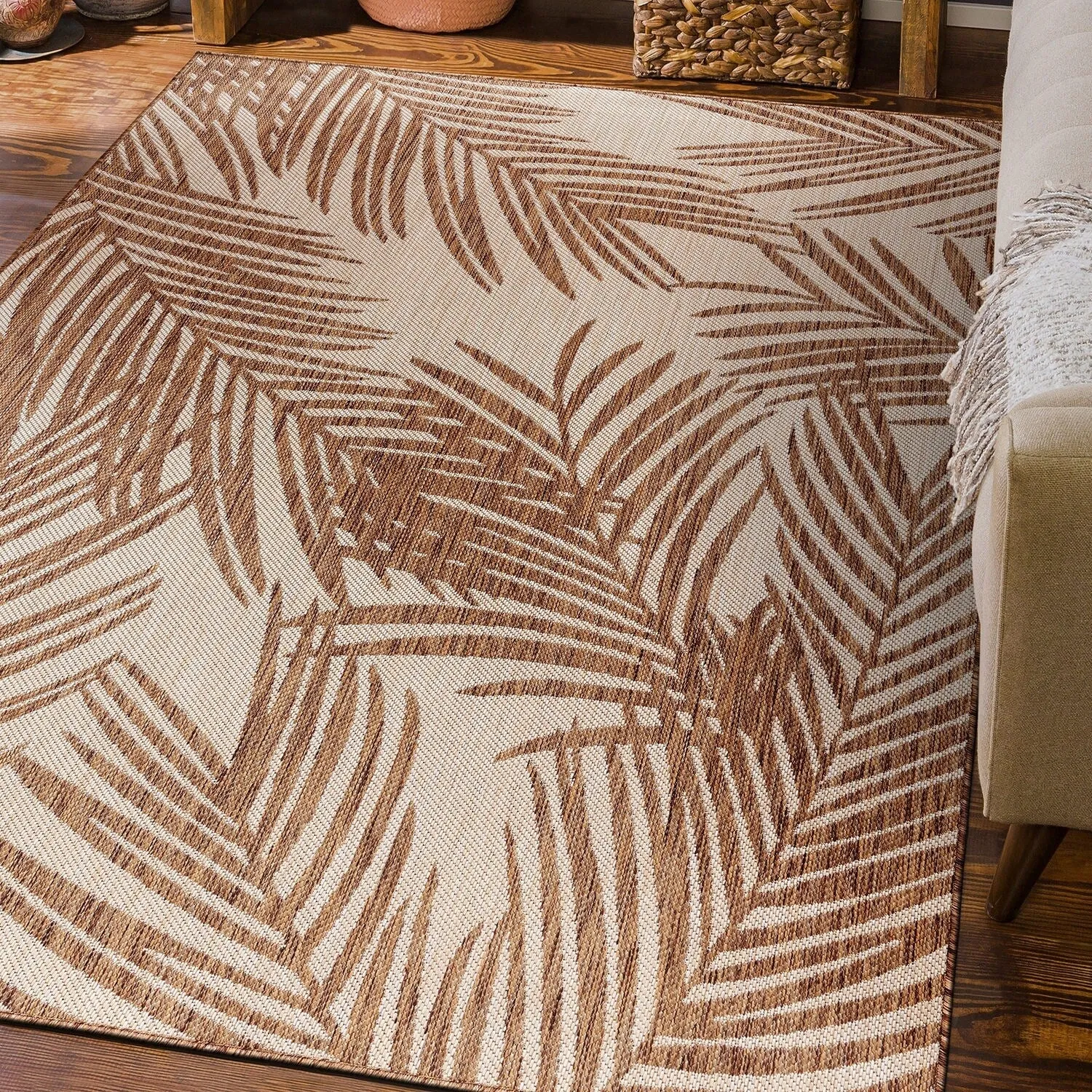 World Rug Gallery Contemporary Distressed Leaves Textured Flat Weave Indoor/Outdoor Area Rug