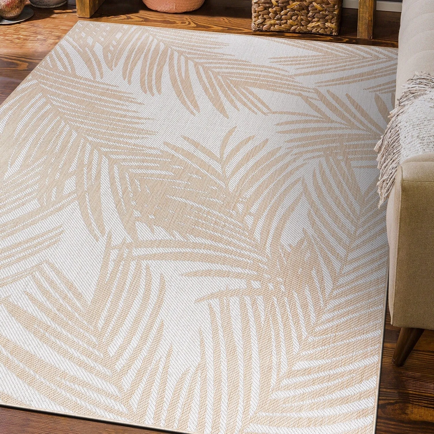 World Rug Gallery Contemporary Distressed Leaves Textured Flat Weave Indoor/Outdoor Area Rug