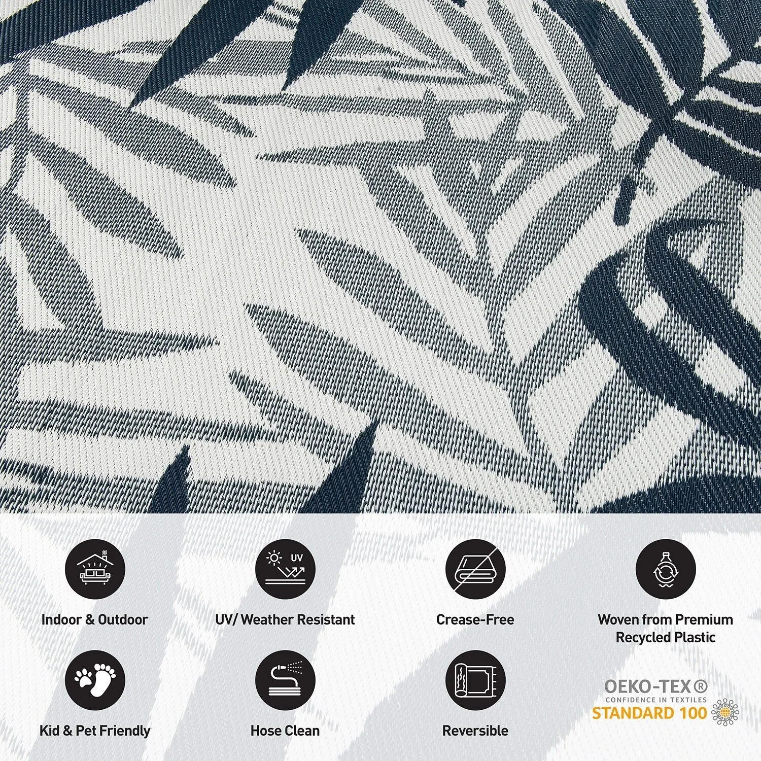 World Rug Gallery Contemporary Floral Leaves Reversible Recycled Plastic Outdoor Rugs
