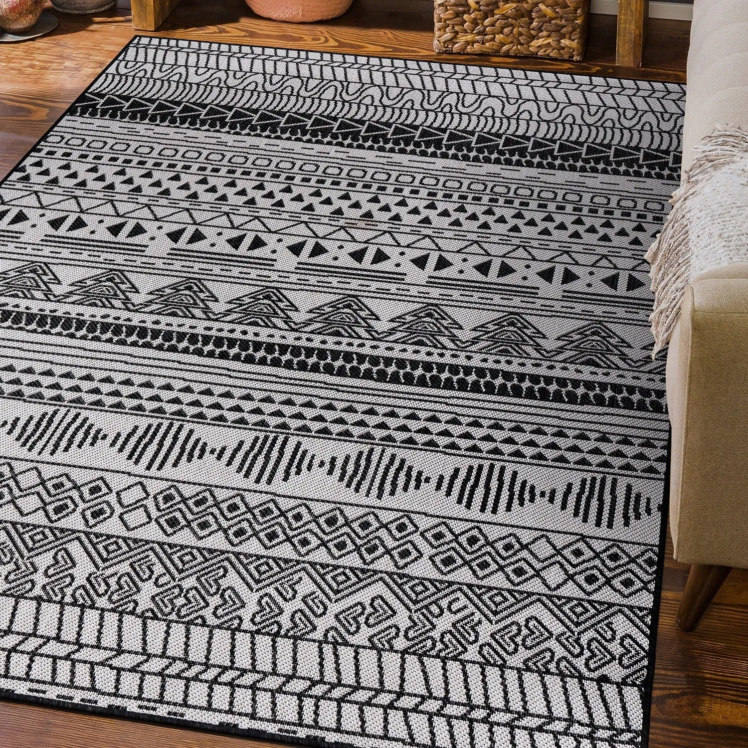 World Rug Gallery Contemporary Geometric Bohemian Textured Flat Weave Indoor/Outdoor Area Rug