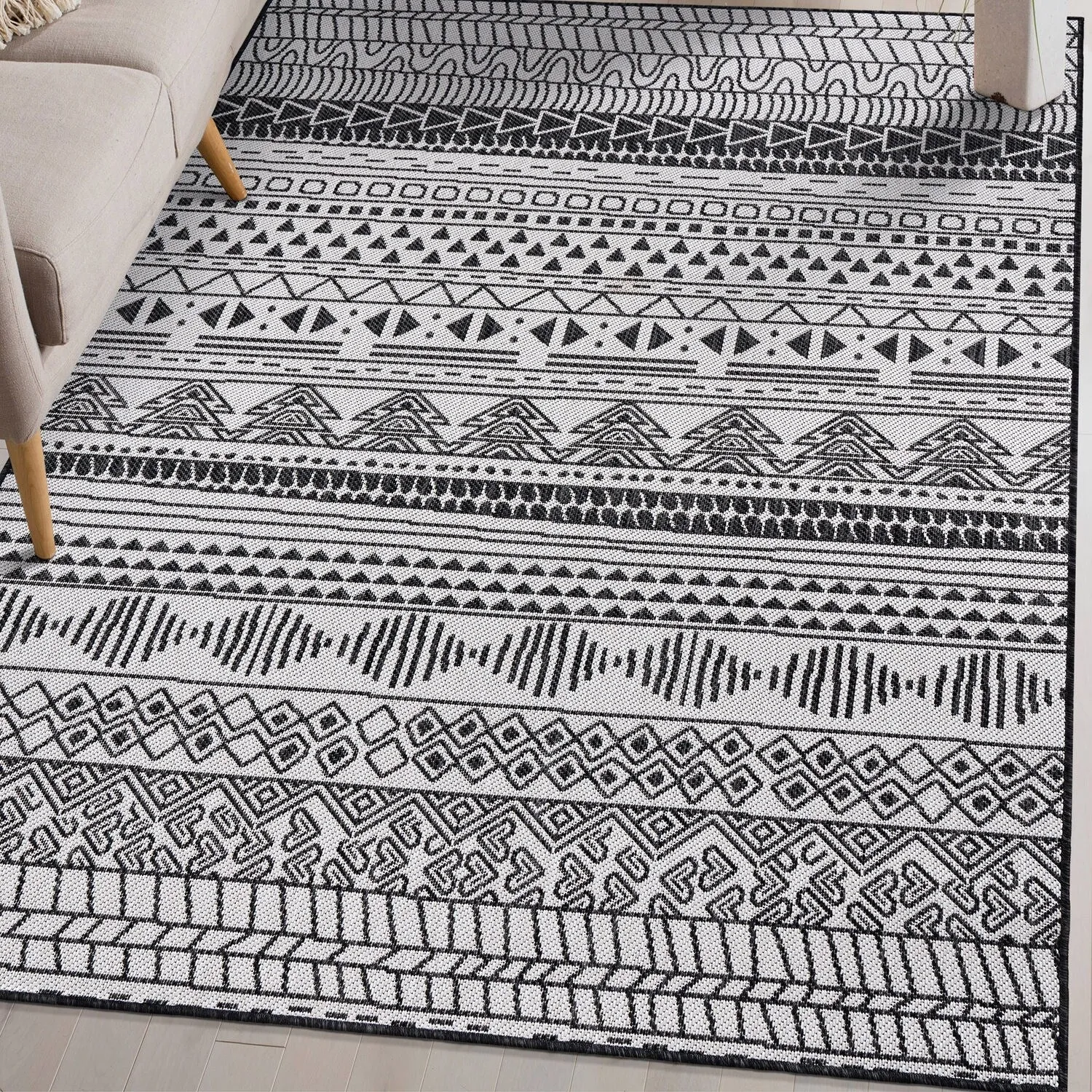 World Rug Gallery Contemporary Geometric Bohemian Textured Flat Weave Indoor/Outdoor Area Rug
