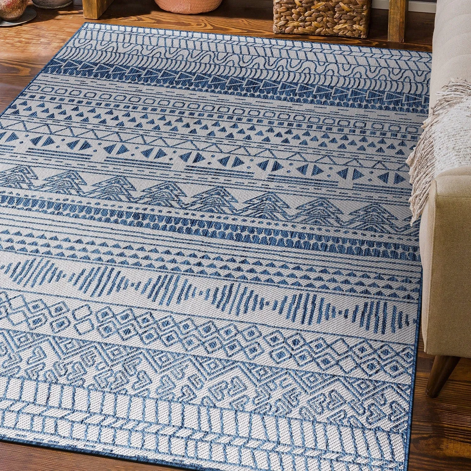 World Rug Gallery Contemporary Geometric Bohemian Textured Flat Weave Indoor/Outdoor Area Rug
