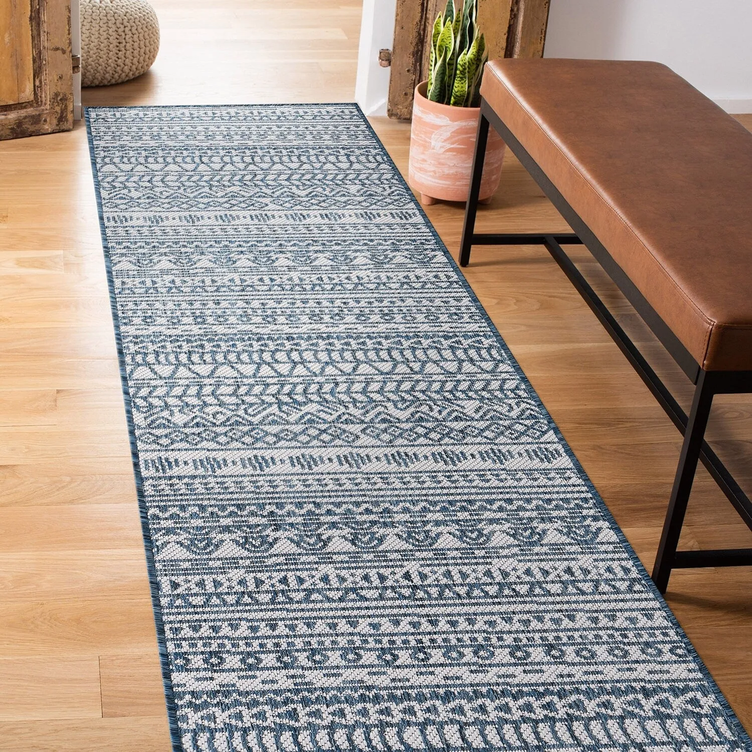 World Rug Gallery Contemporary Geometric Bohemian Textured Flat Weave Indoor/Outdoor Area Rug