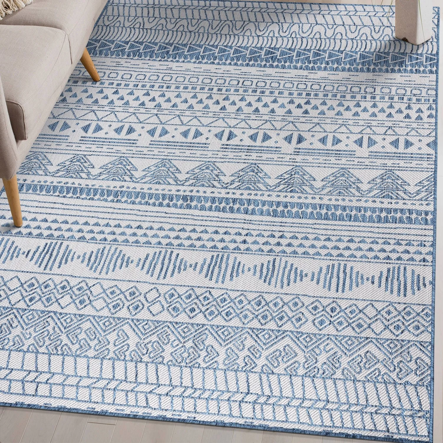World Rug Gallery Contemporary Geometric Bohemian Textured Flat Weave Indoor/Outdoor Area Rug