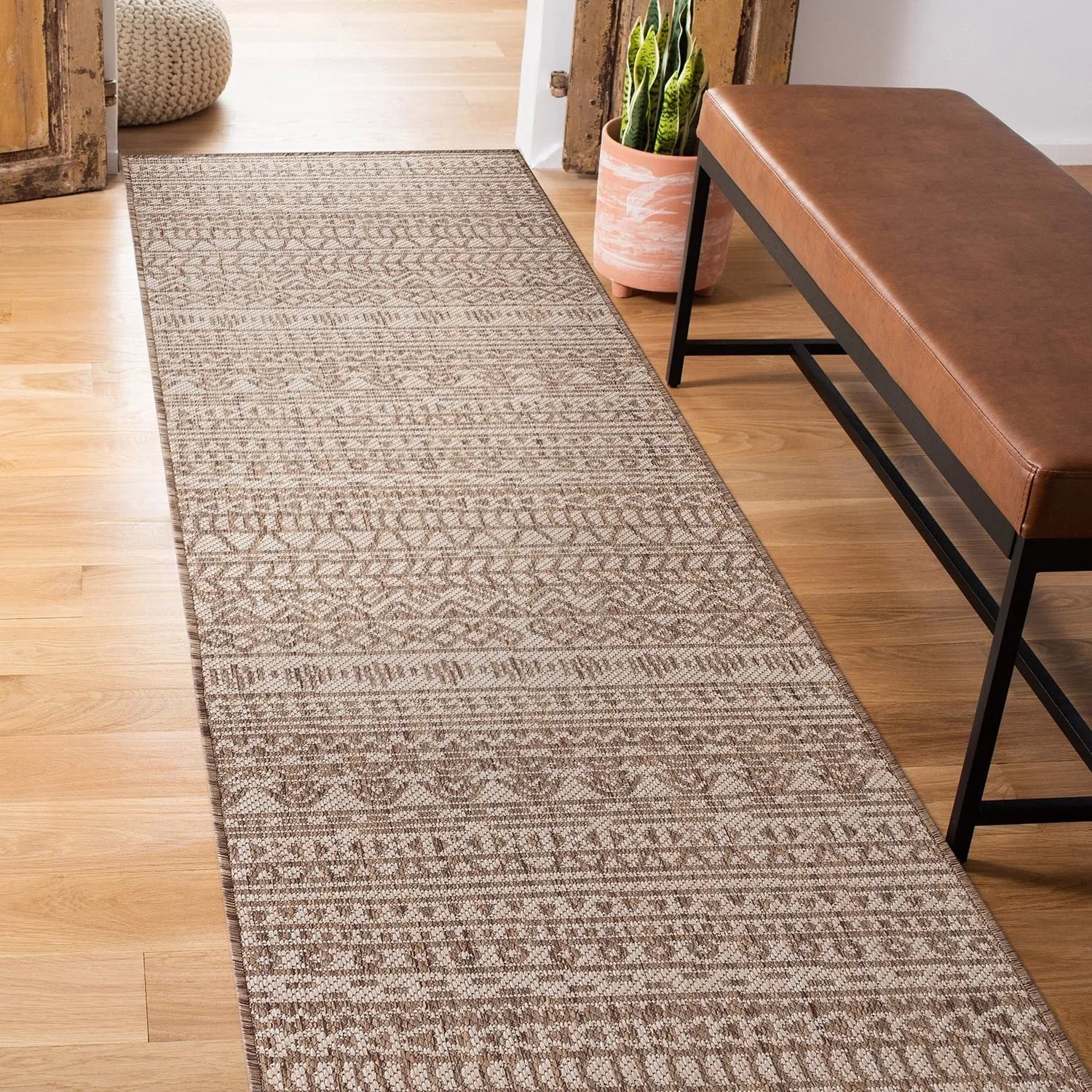 World Rug Gallery Contemporary Geometric Bohemian Textured Flat Weave Indoor/Outdoor Area Rug