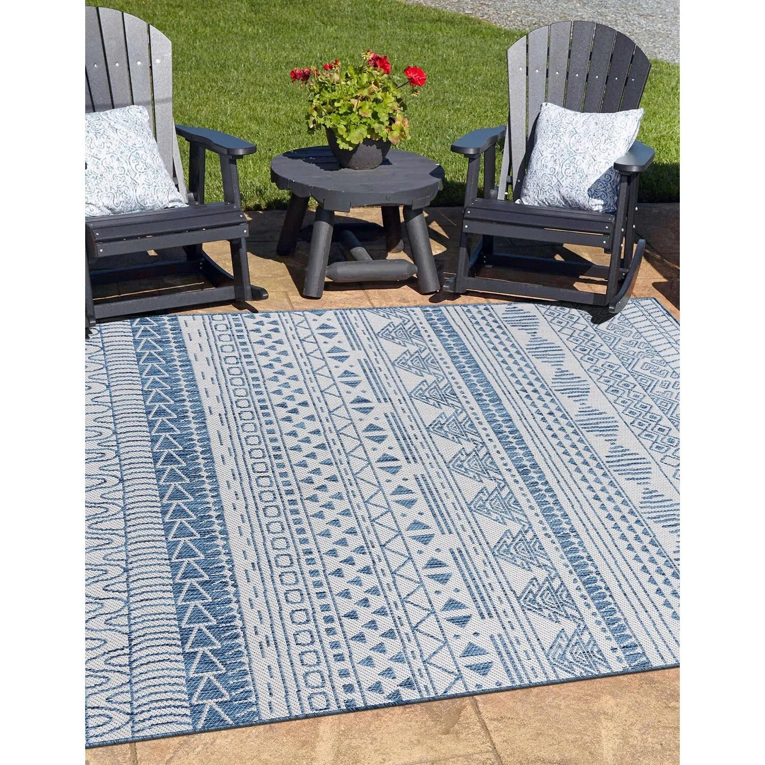 World Rug Gallery Contemporary Geometric Bohemian Textured Flat Weave Indoor/Outdoor Area Rug