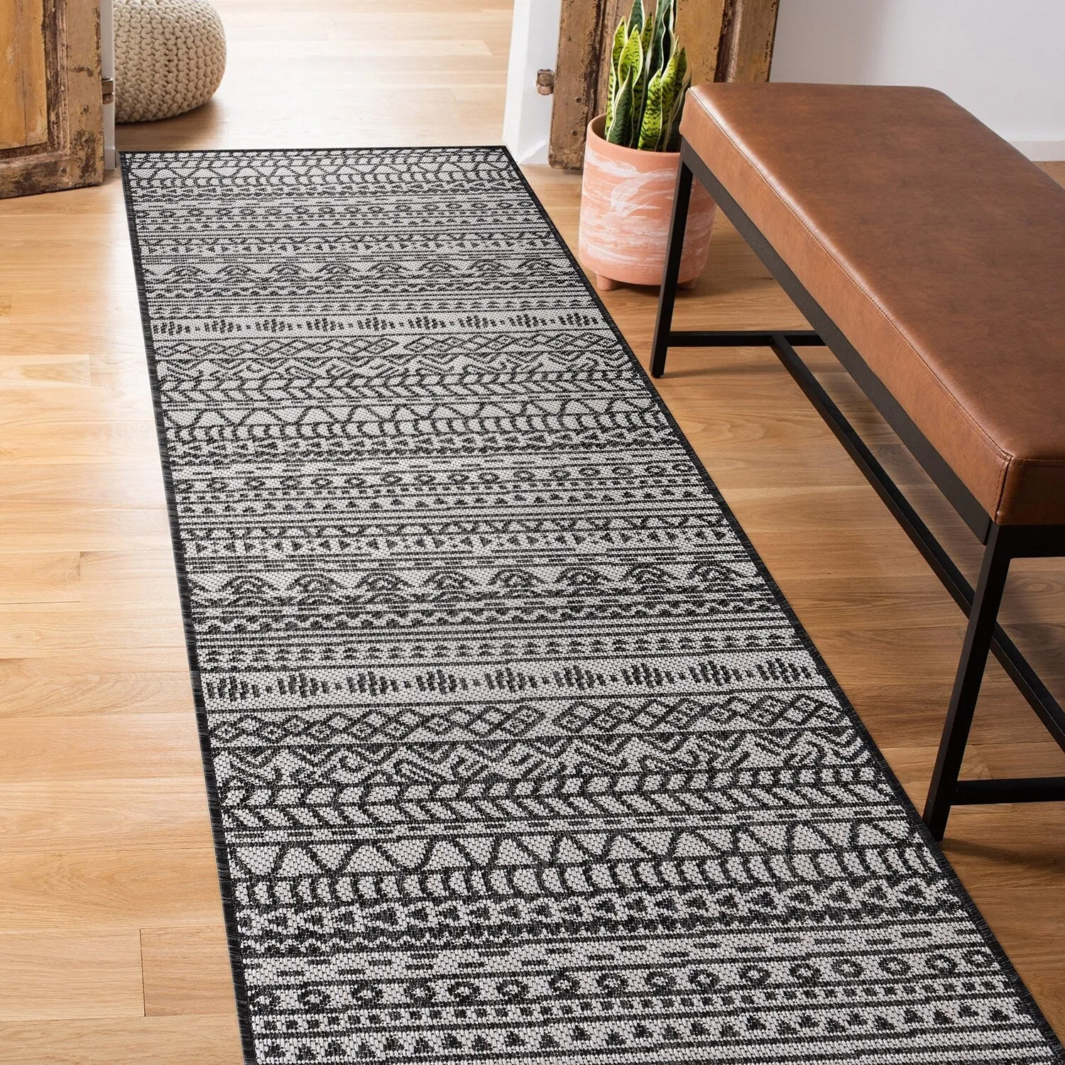 World Rug Gallery Contemporary Geometric Bohemian Textured Flat Weave Indoor/Outdoor Area Rug