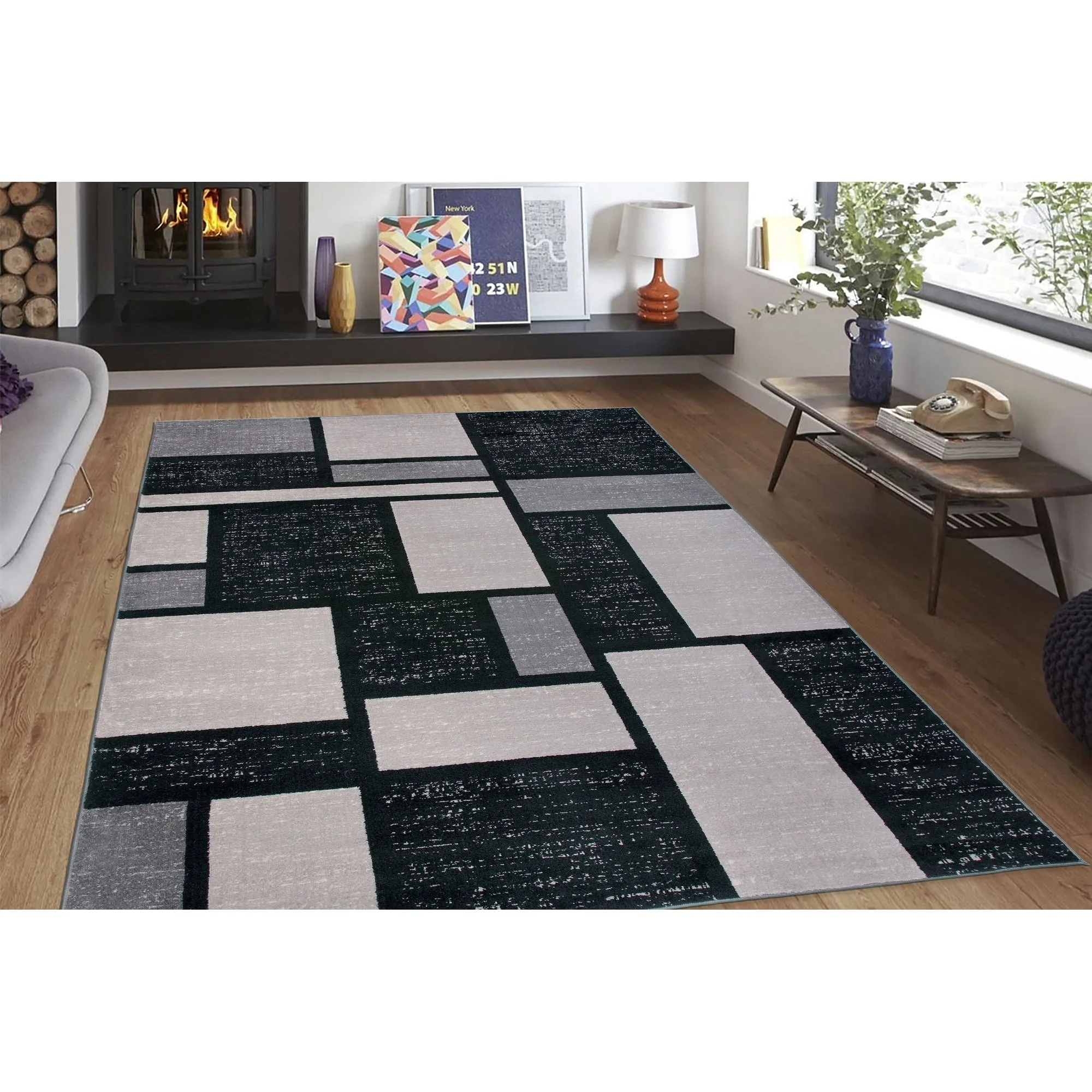 World Rug Gallery Contemporary Modern Boxes Design Area Rug
