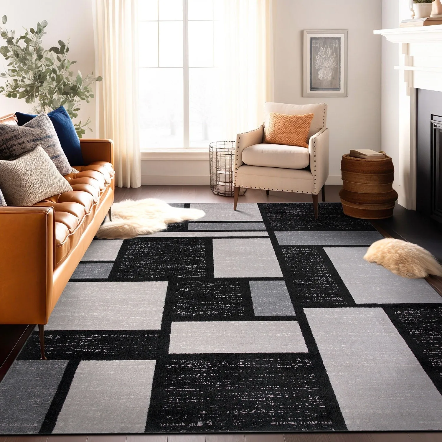 World Rug Gallery Contemporary Modern Boxes Design Area Rug