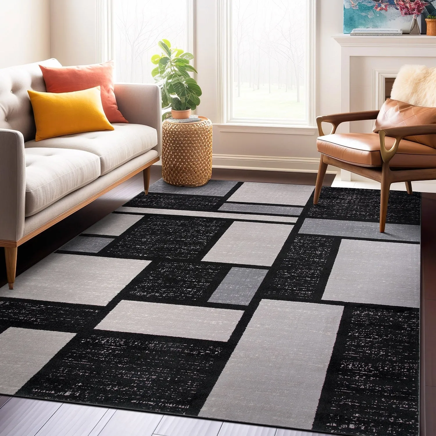 World Rug Gallery Contemporary Modern Boxes Design Area Rug