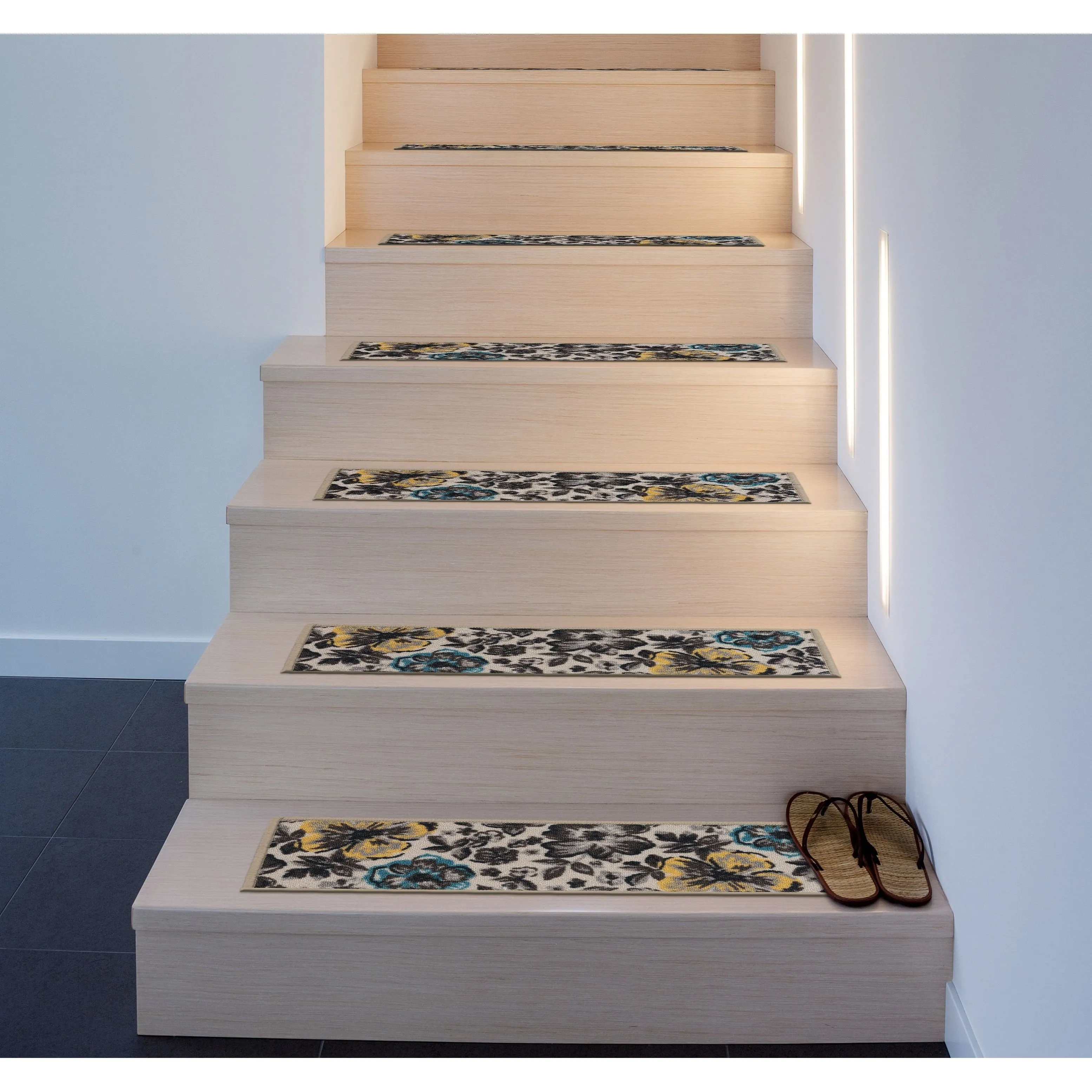 World Rug Gallery Contemporary Modern Floral Non-Slip Stair Treads
