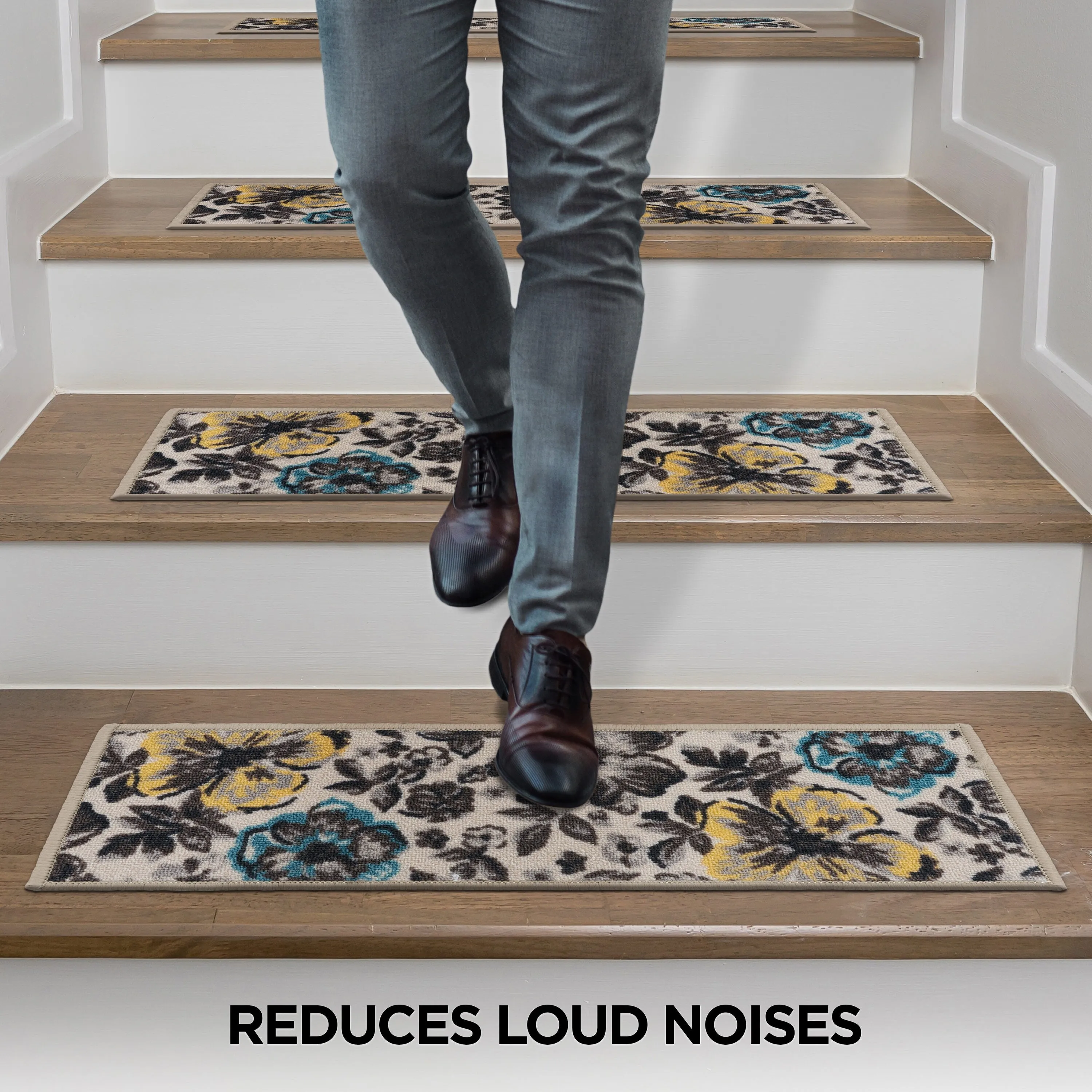 World Rug Gallery Contemporary Modern Floral Non-Slip Stair Treads