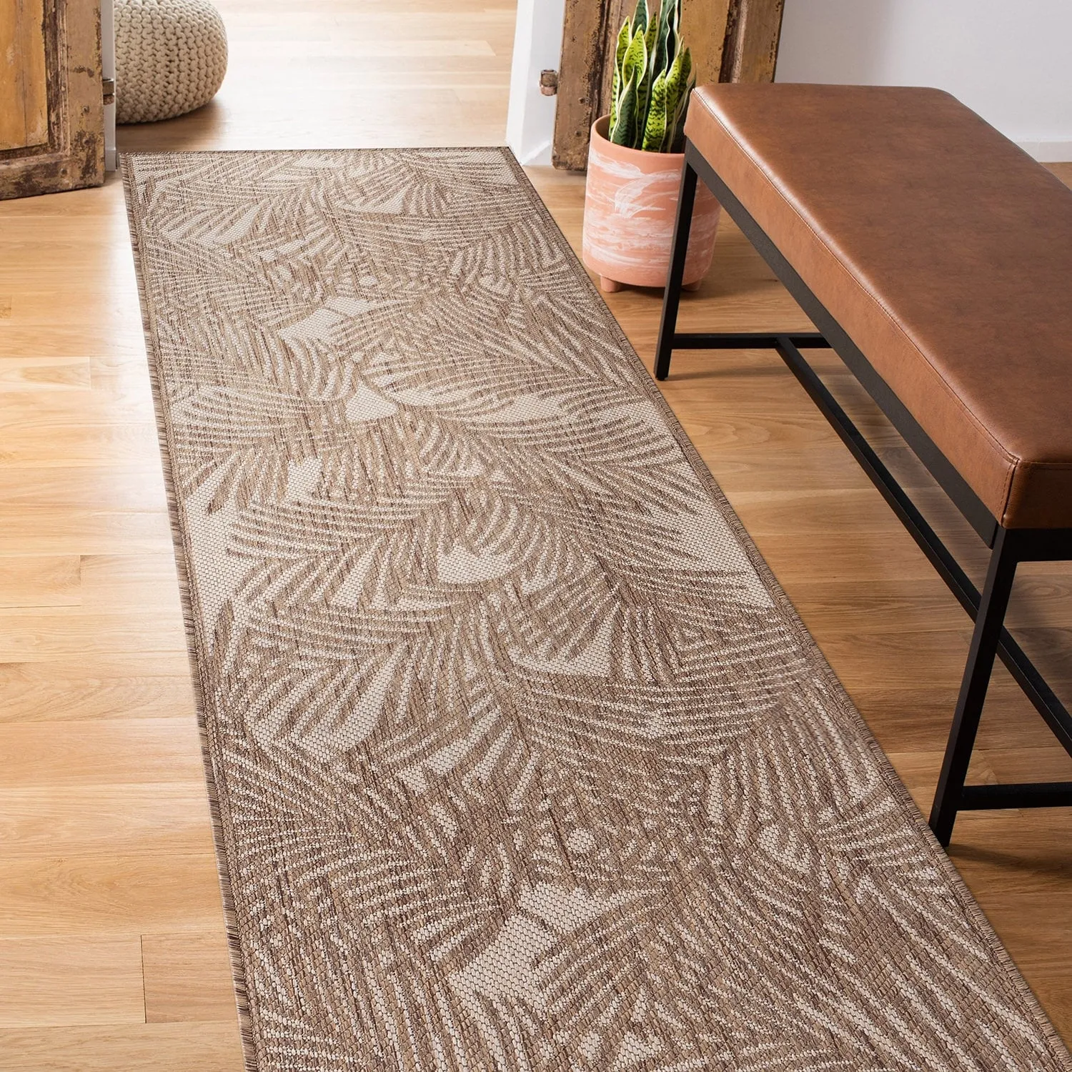 World Rug Gallery Contemporary Palm Leaf Textured Flat Weave Indoor/Outdoor Area Rug