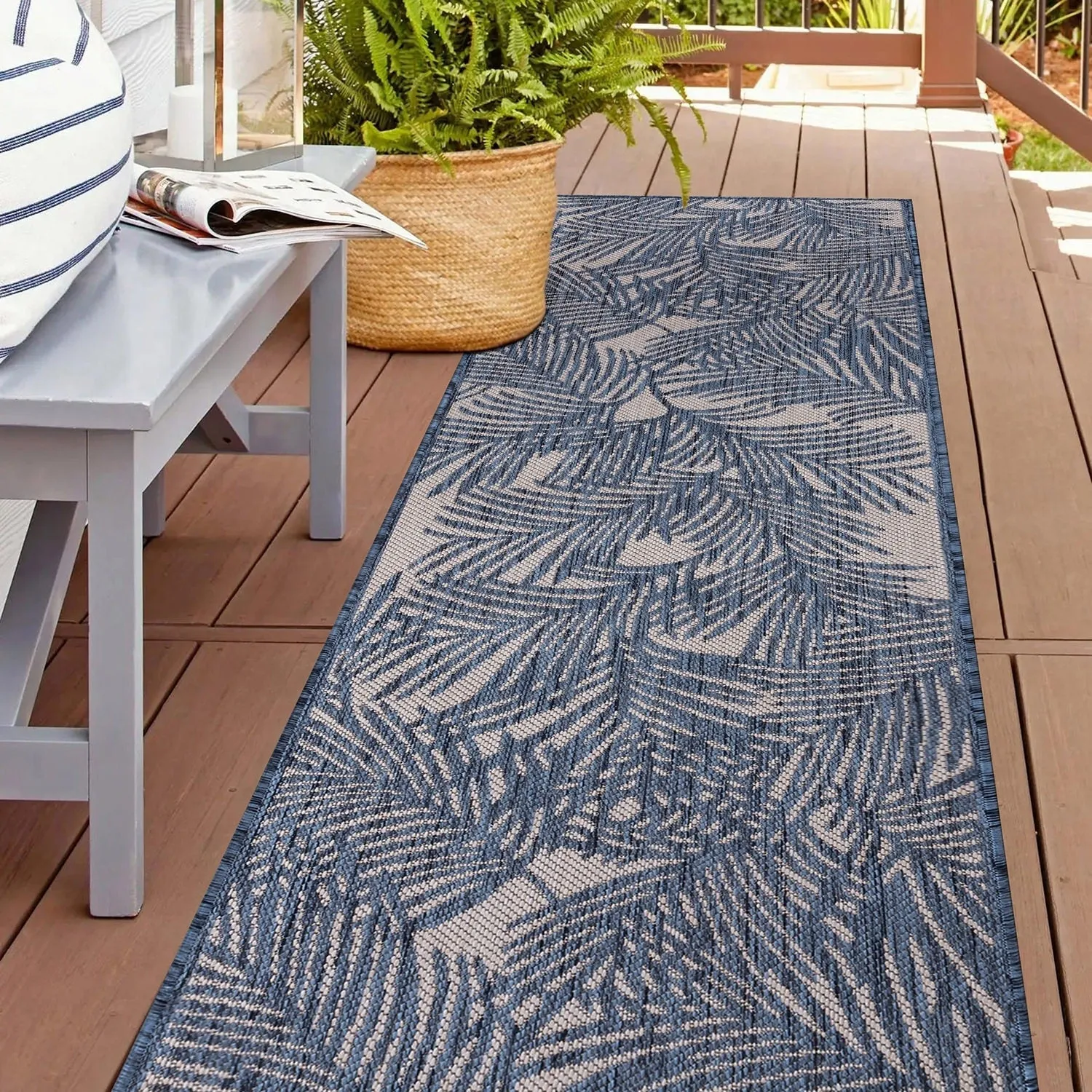 World Rug Gallery Contemporary Palm Leaf Textured Flat Weave Indoor/Outdoor Area Rug