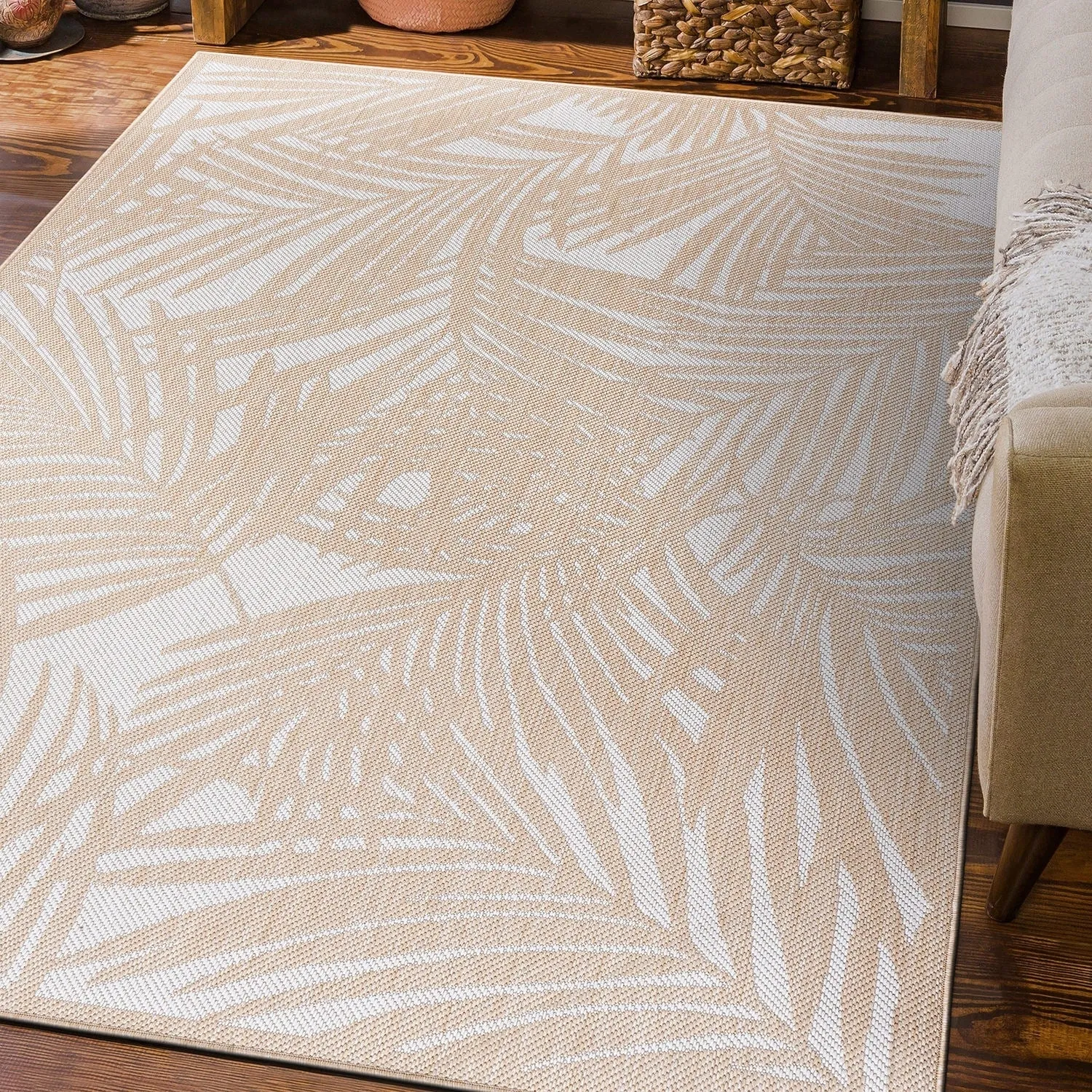 World Rug Gallery Contemporary Palm Leaf Textured Flat Weave Indoor/Outdoor Area Rug