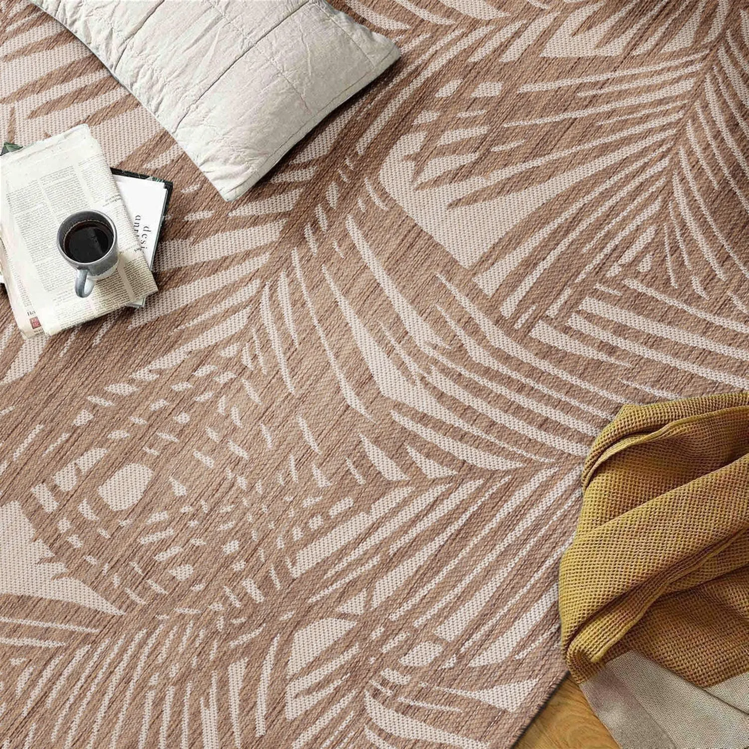 World Rug Gallery Contemporary Palm Leaf Textured Flat Weave Indoor/Outdoor Area Rug