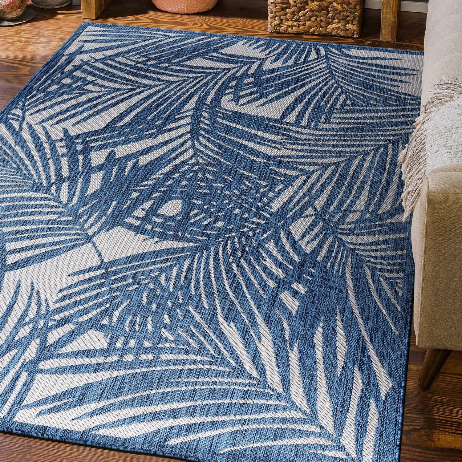 World Rug Gallery Contemporary Palm Leaf Textured Flat Weave Indoor/Outdoor Area Rug