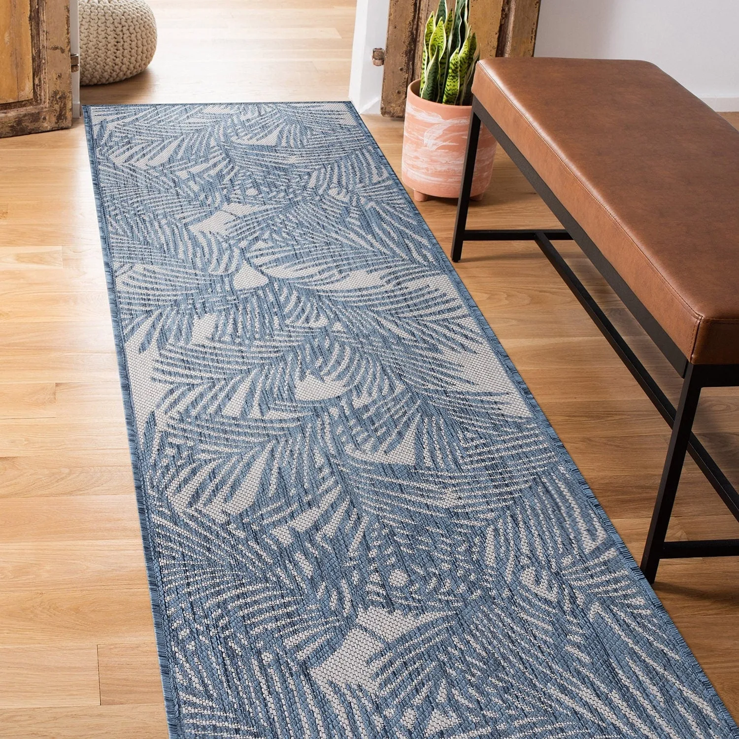 World Rug Gallery Contemporary Palm Leaf Textured Flat Weave Indoor/Outdoor Area Rug
