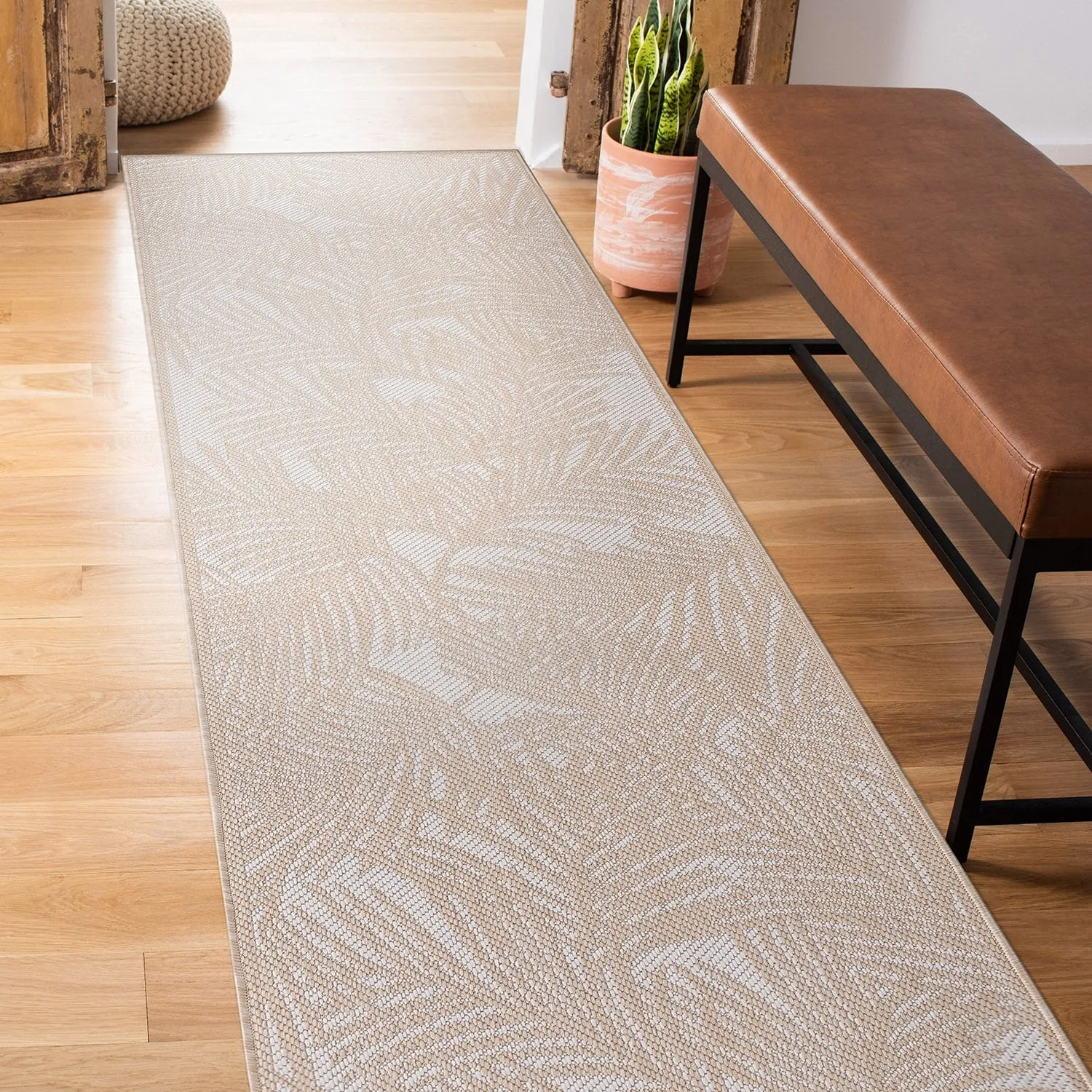 World Rug Gallery Contemporary Palm Leaf Textured Flat Weave Indoor/Outdoor Area Rug