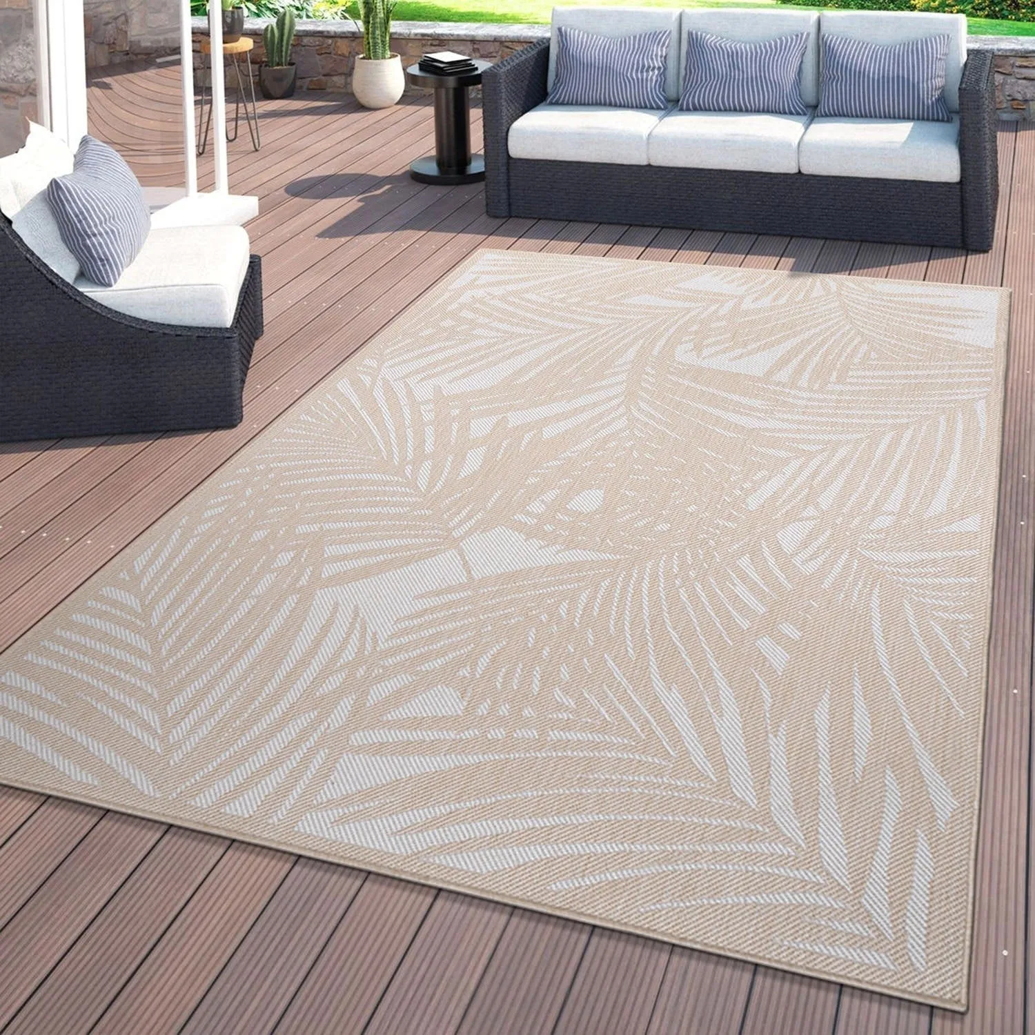World Rug Gallery Contemporary Palm Leaf Textured Flat Weave Indoor/Outdoor Area Rug
