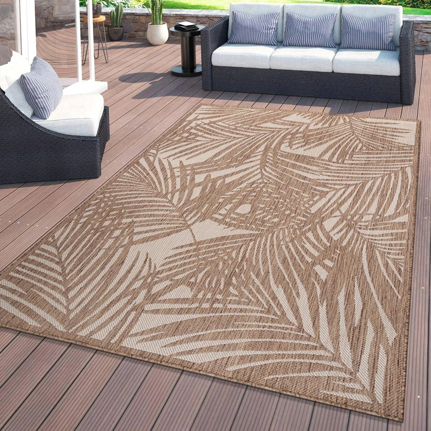 World Rug Gallery Contemporary Palm Leaf Textured Flat Weave Indoor/Outdoor Area Rug