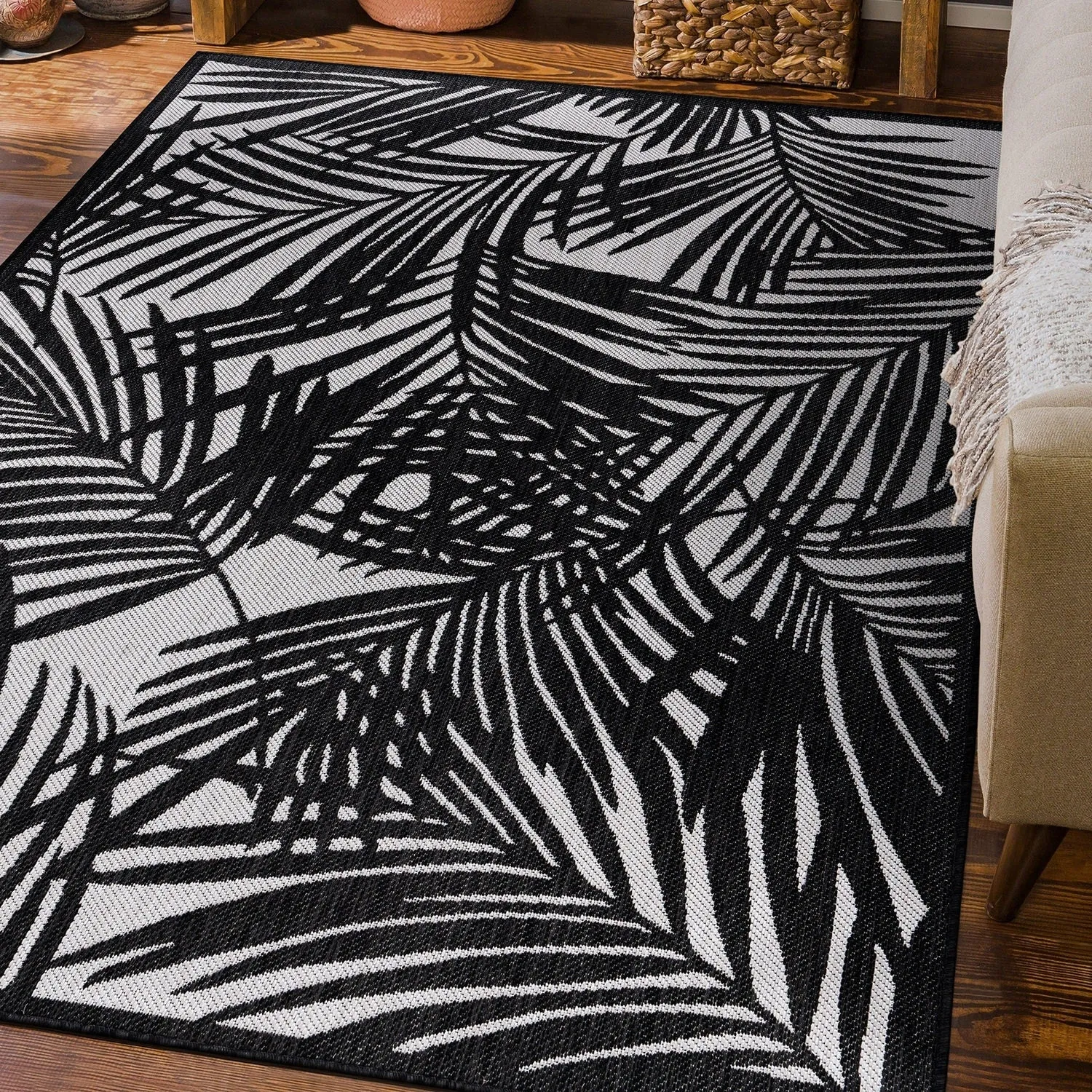 World Rug Gallery Contemporary Palm Leaf Textured Flat Weave Indoor/Outdoor Area Rug