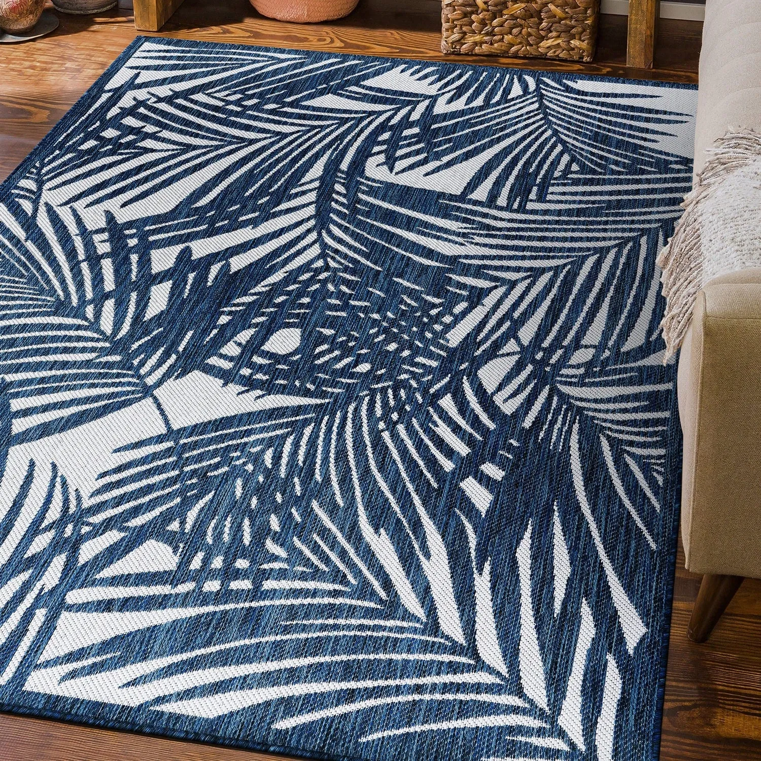World Rug Gallery Contemporary Palm Leaf Textured Flat Weave Indoor/Outdoor Area Rug