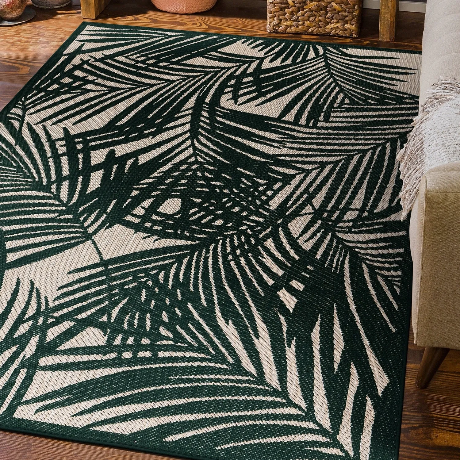 World Rug Gallery Contemporary Palm Leaf Textured Flat Weave Indoor/Outdoor Area Rug