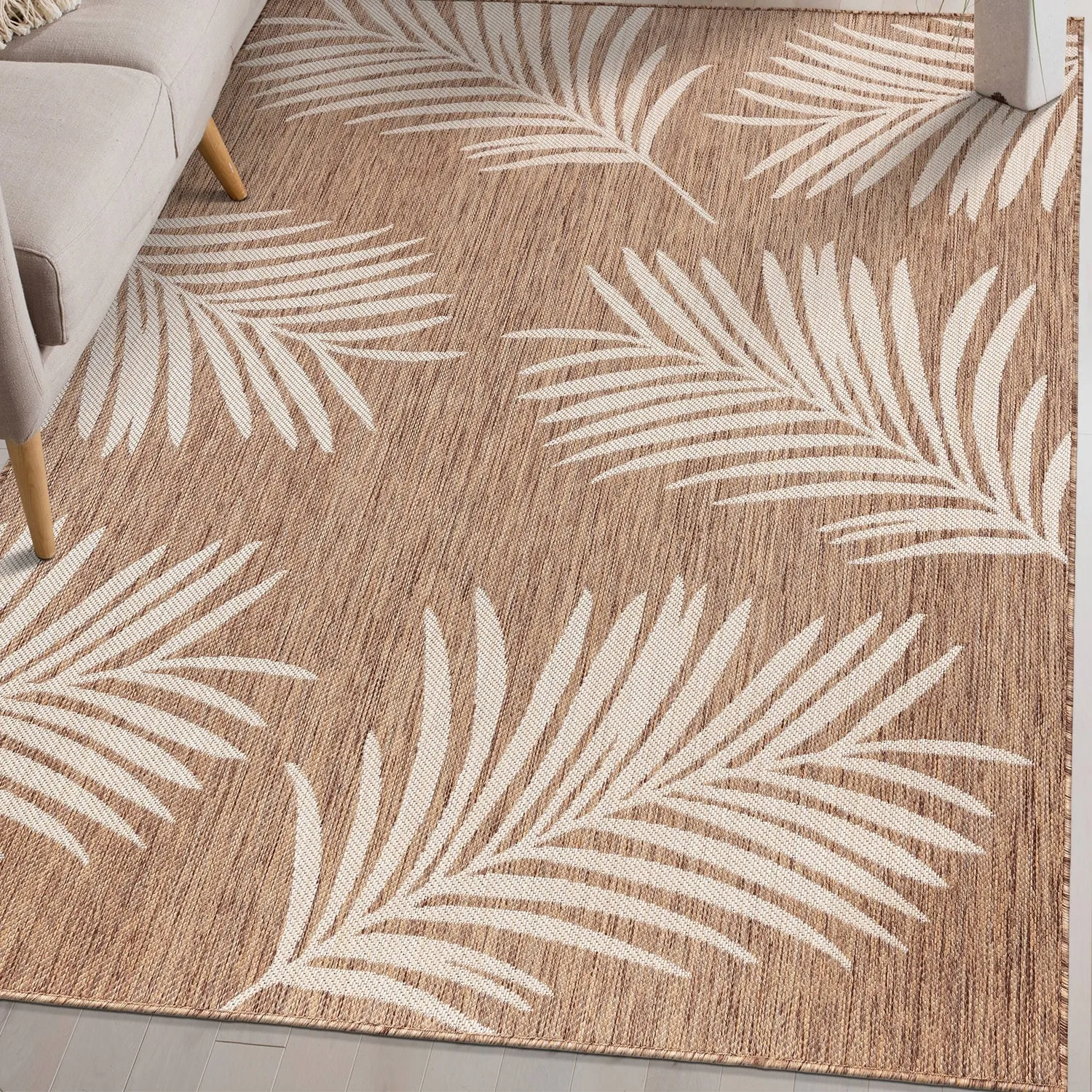 World Rug Gallery Contemporary Palm Leaves Textured Flat Weave Indoor/Outdoor Area Rug