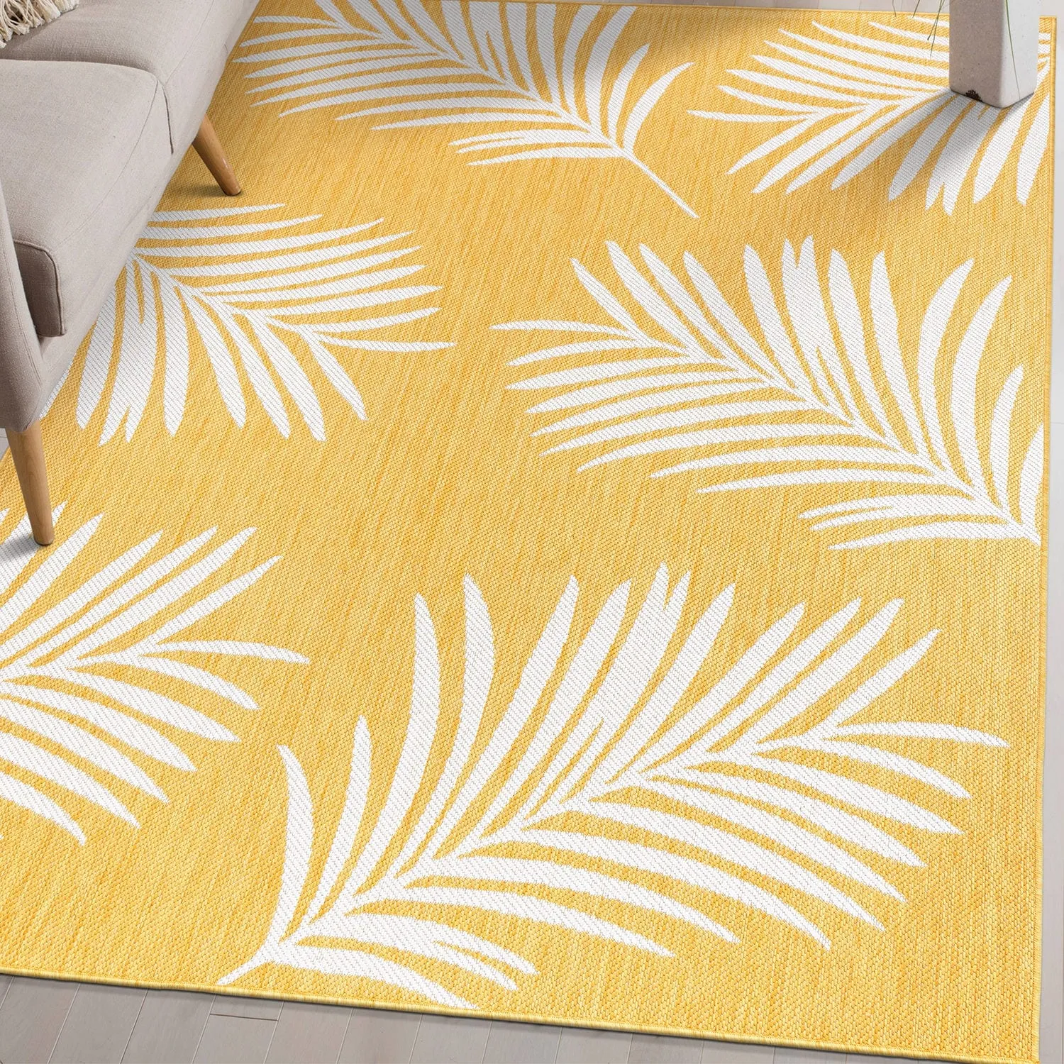World Rug Gallery Contemporary Palm Leaves Textured Flat Weave Indoor/Outdoor Area Rug