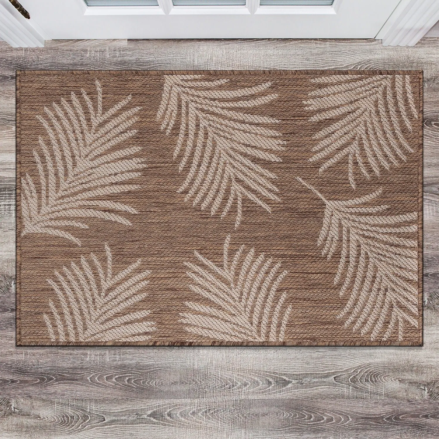 World Rug Gallery Contemporary Palm Leaves Textured Flat Weave Indoor/Outdoor Area Rug