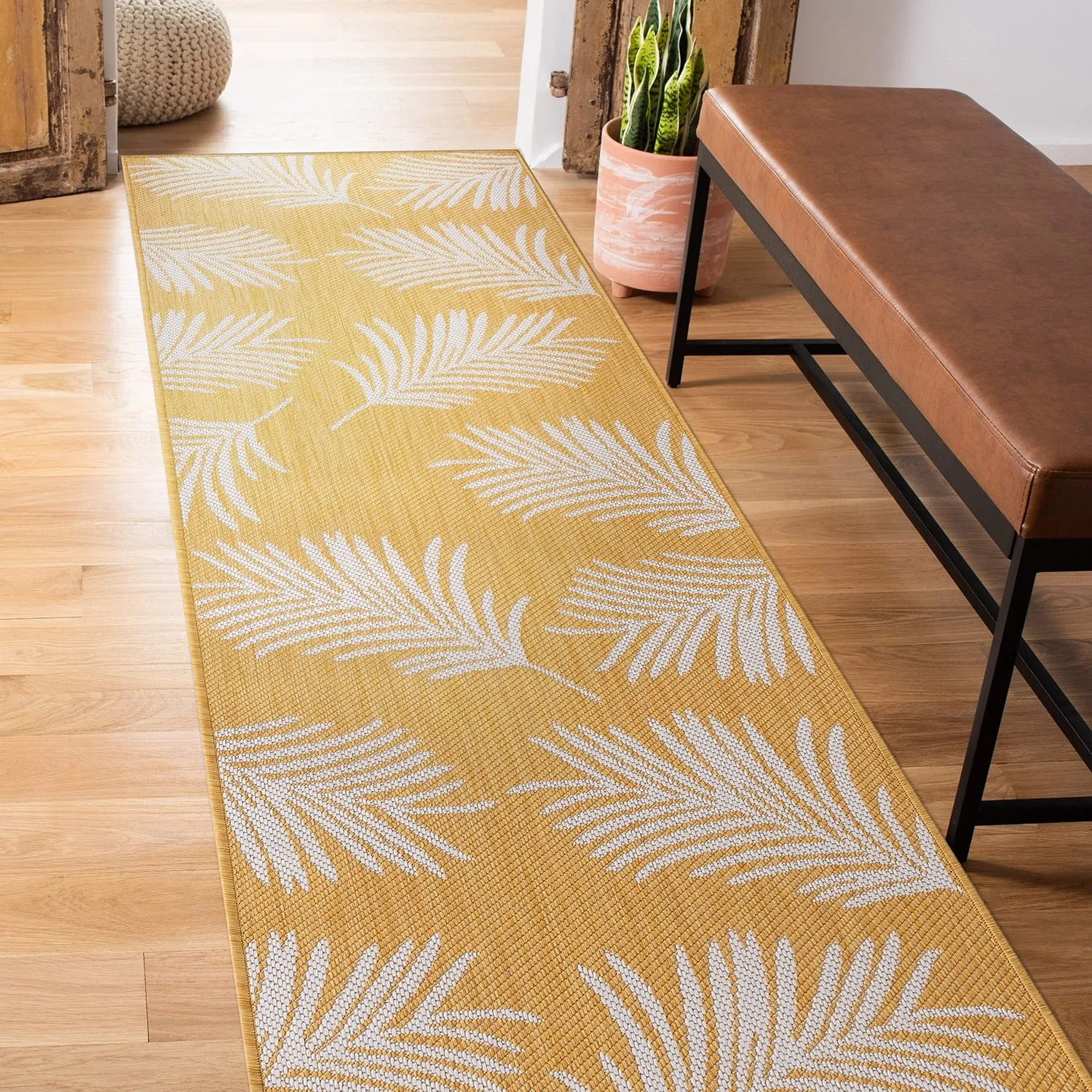 World Rug Gallery Contemporary Palm Leaves Textured Flat Weave Indoor/Outdoor Area Rug