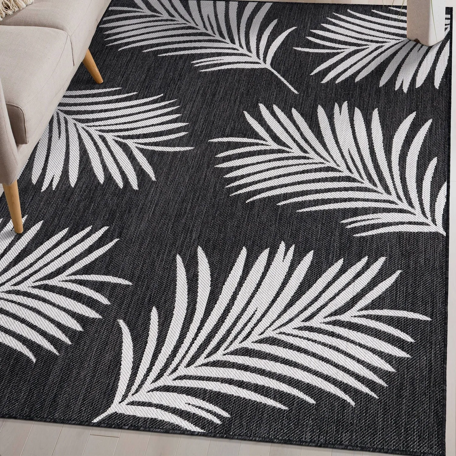 World Rug Gallery Contemporary Palm Leaves Textured Flat Weave Indoor/Outdoor Area Rug