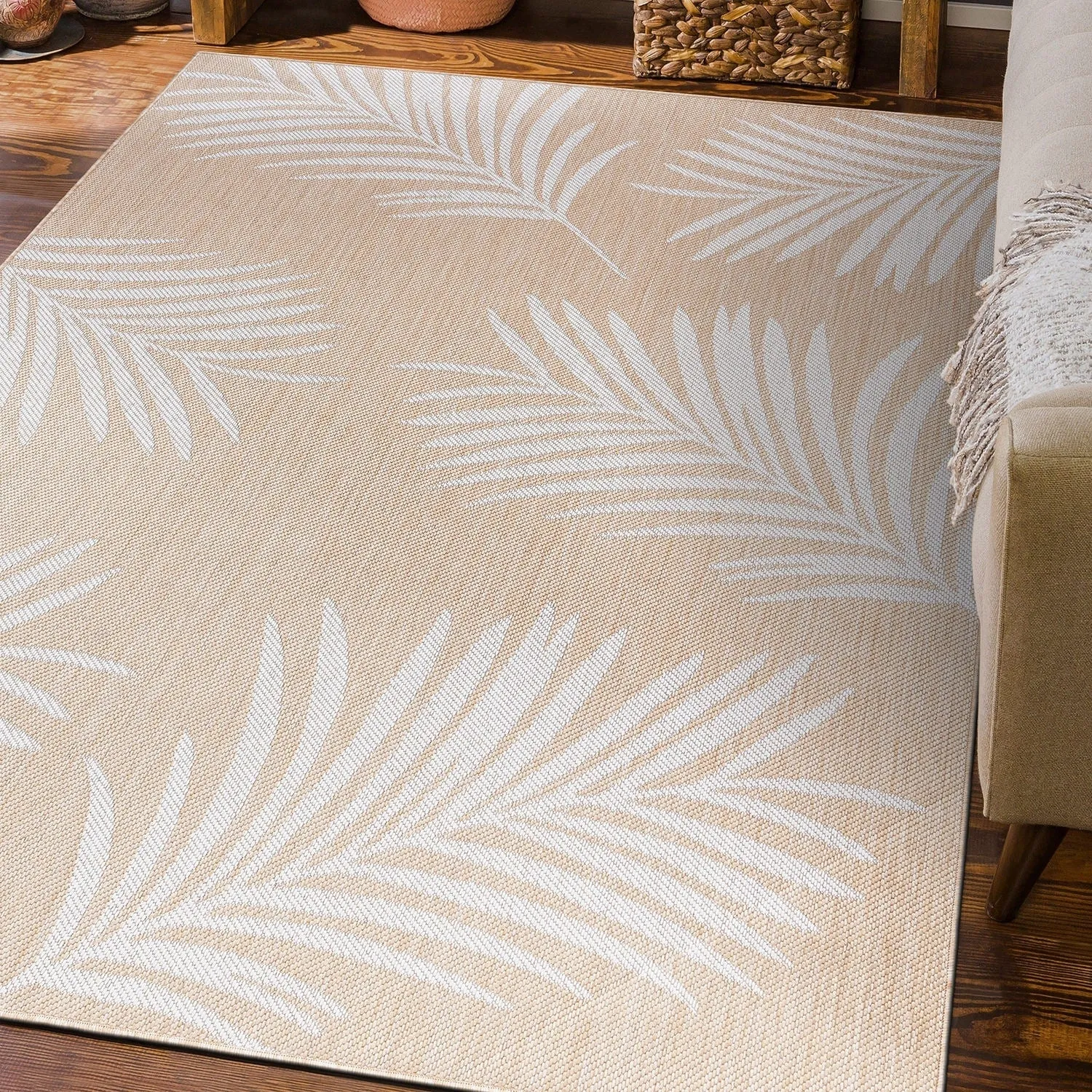 World Rug Gallery Contemporary Palm Leaves Textured Flat Weave Indoor/Outdoor Area Rug