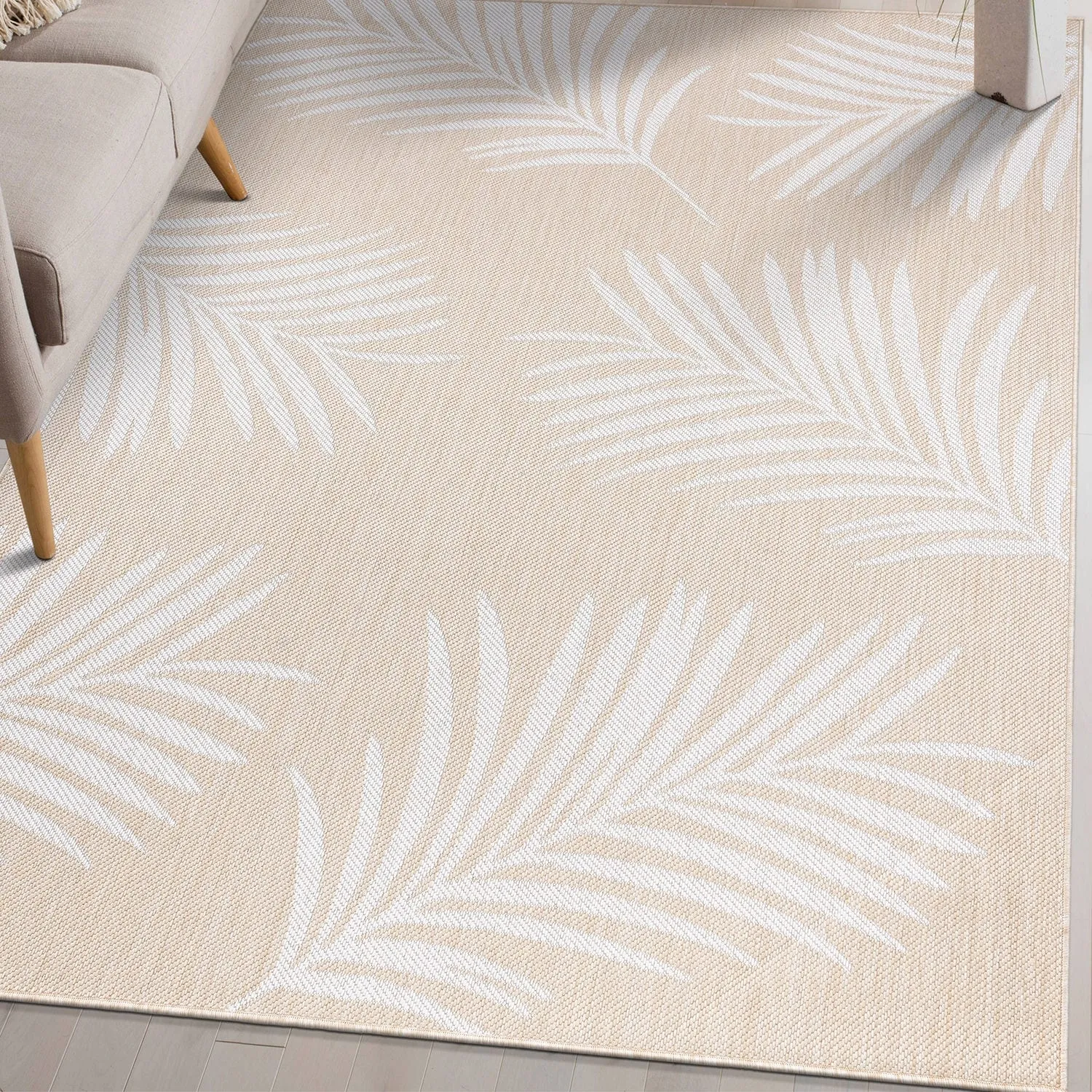 World Rug Gallery Contemporary Palm Leaves Textured Flat Weave Indoor/Outdoor Area Rug