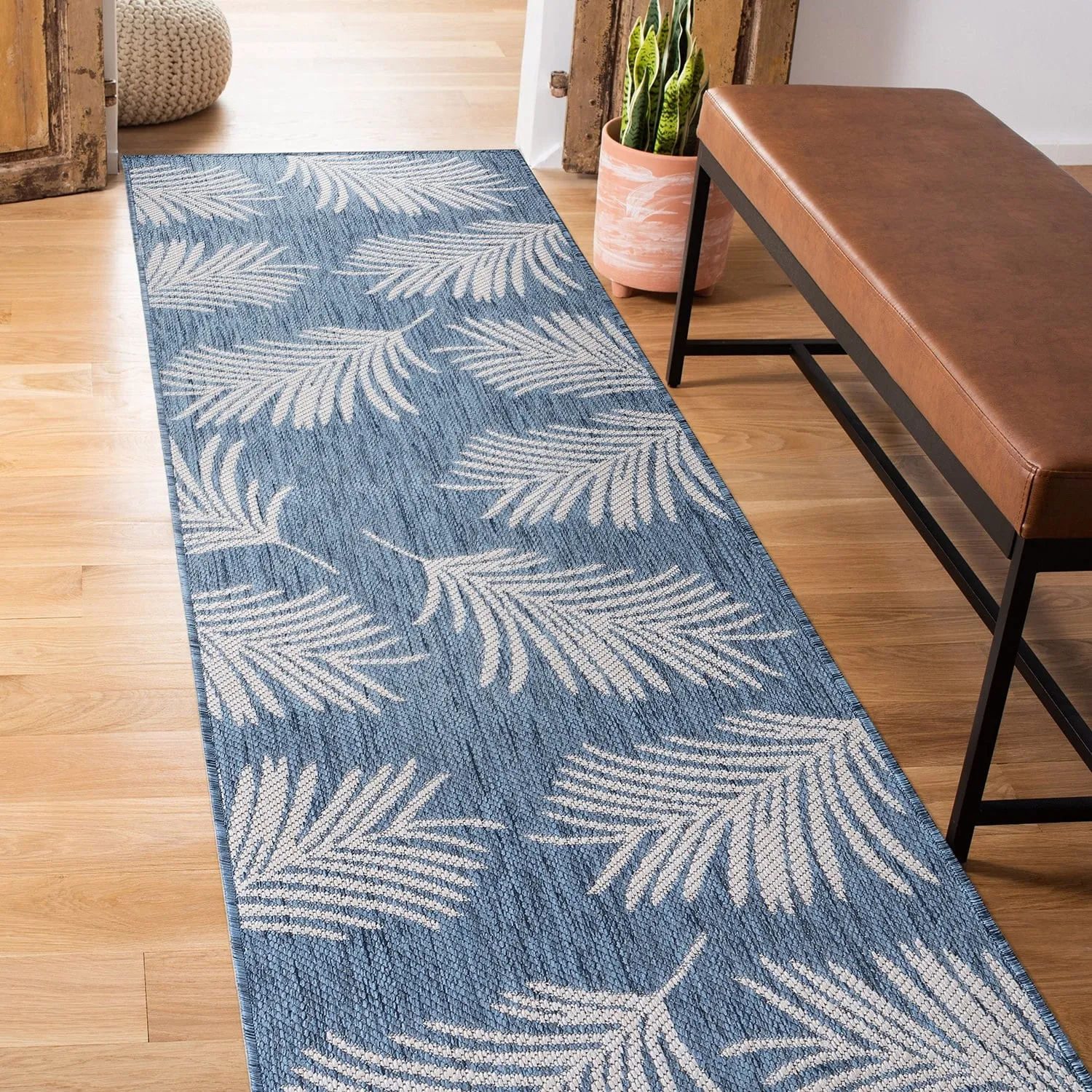 World Rug Gallery Contemporary Palm Leaves Textured Flat Weave Indoor/Outdoor Area Rug