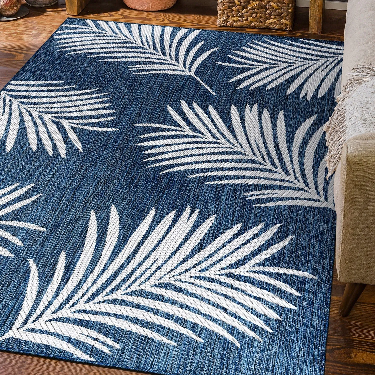 World Rug Gallery Contemporary Palm Leaves Textured Flat Weave Indoor/Outdoor Area Rug
