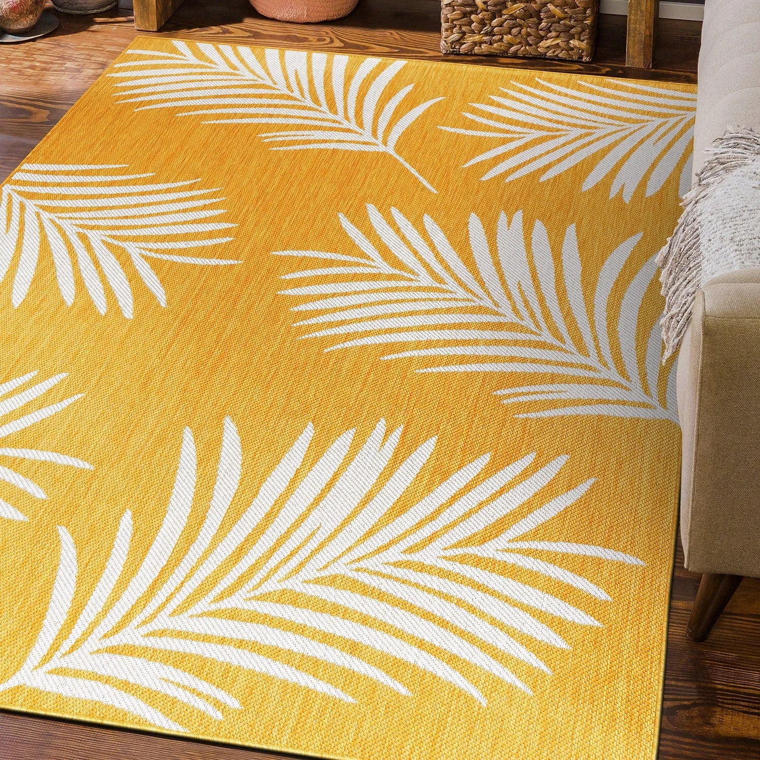 World Rug Gallery Contemporary Palm Leaves Textured Flat Weave Indoor/Outdoor Area Rug