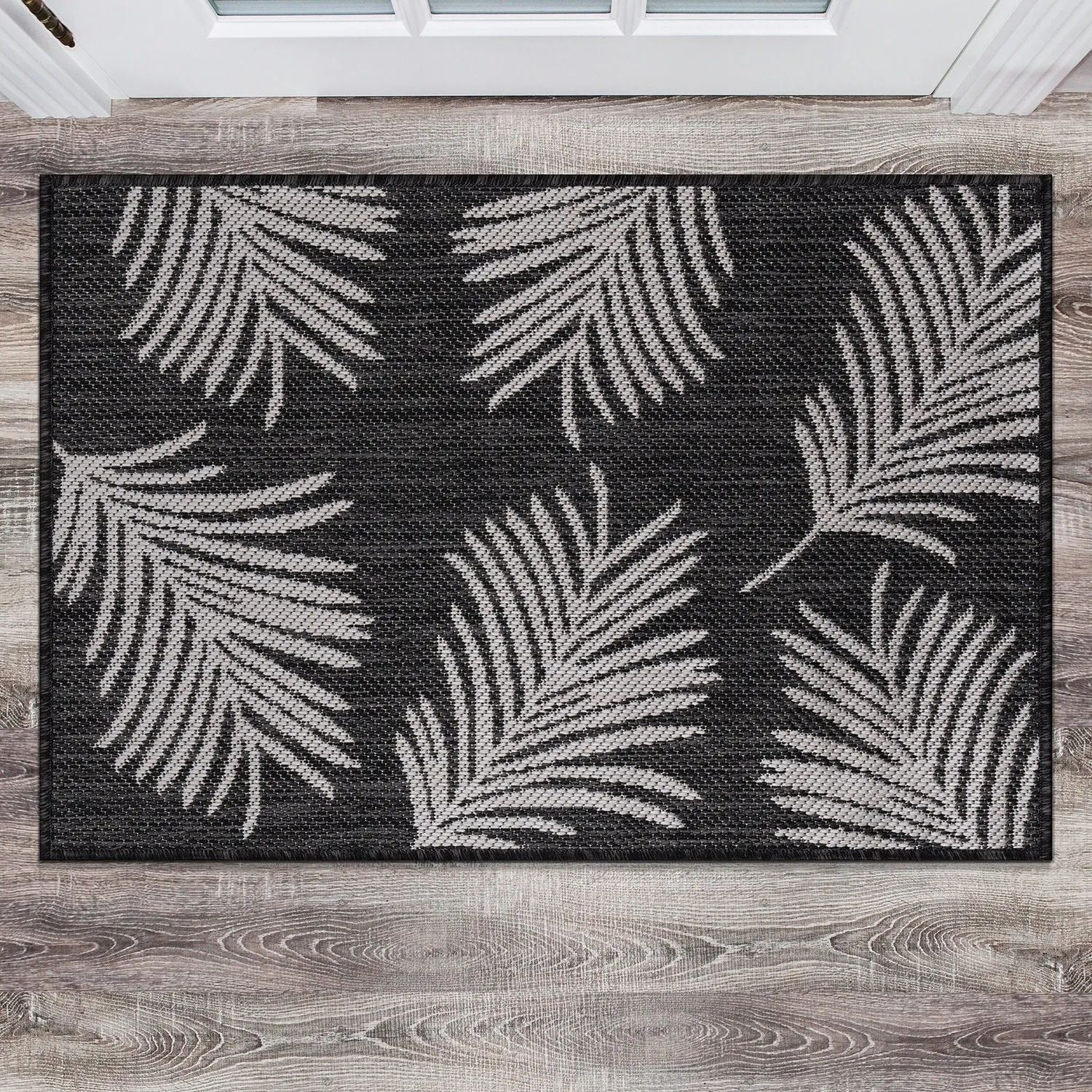 World Rug Gallery Contemporary Palm Leaves Textured Flat Weave Indoor/Outdoor Area Rug